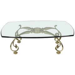 Midcentury Decorator Solid Brass Cocktail Table with Glass Top