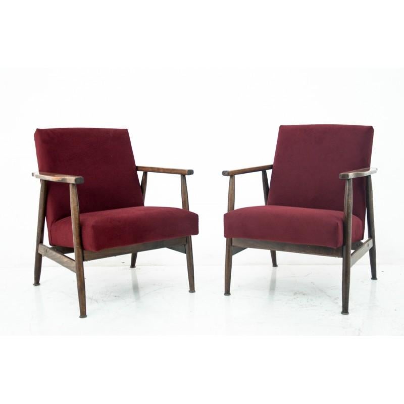 Cotton Midcentury Deep Red Retro Armchairs from 1960s