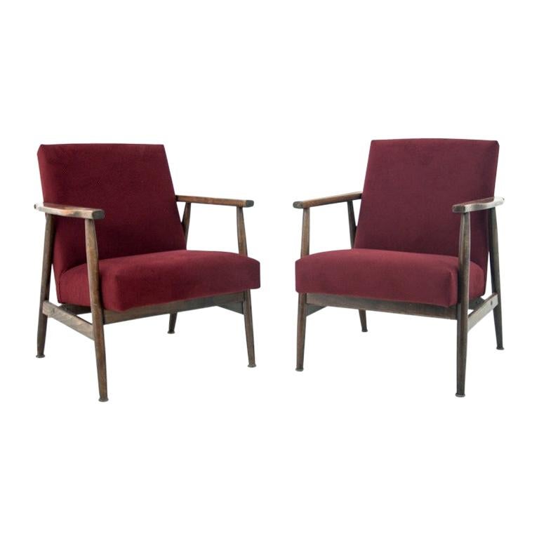 Midcentury Deep Red Retro Armchairs from 1960s