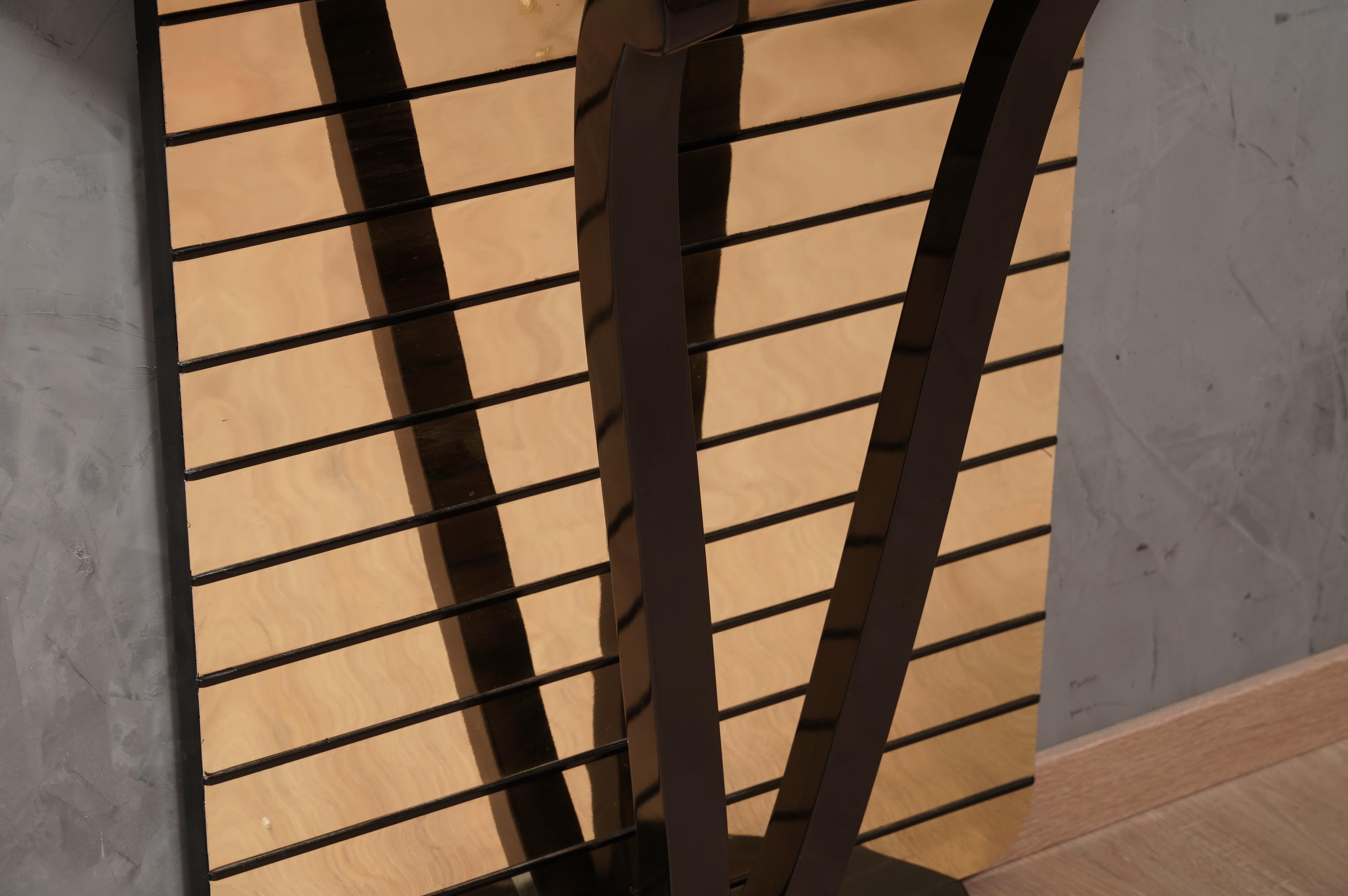 MidCentury Demi-Lune Black and Mirror Console Table, 1990 For Sale 1