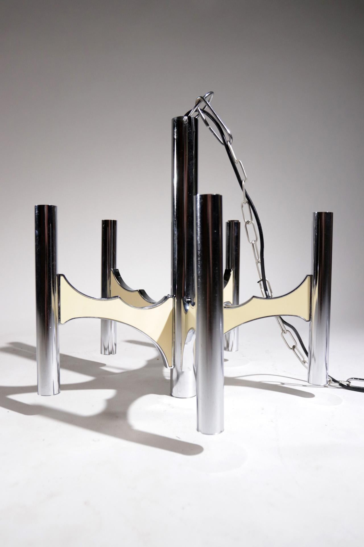 Midcentury Design 5-Arm Gaetano Sciolari Ceiling Lamp Chandelier Chrome For Sale 6