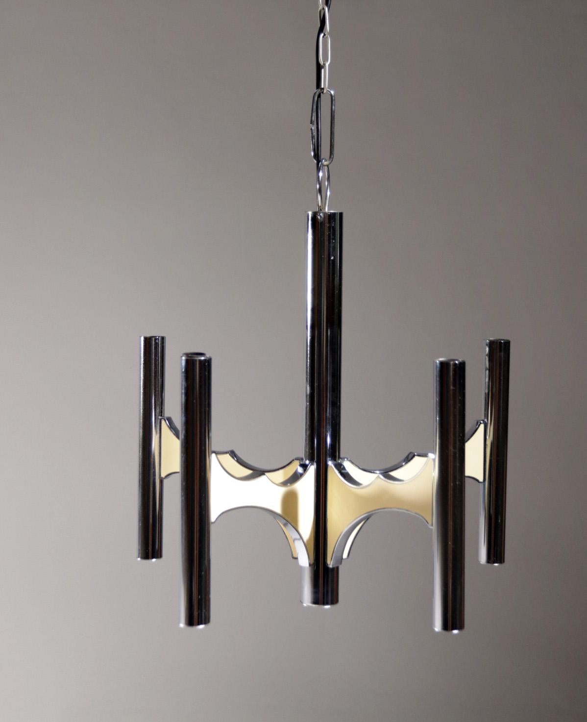Midcentury Design 5-Arm Gaetano Sciolari Ceiling Lamp Chandelier Chrome For Sale 3