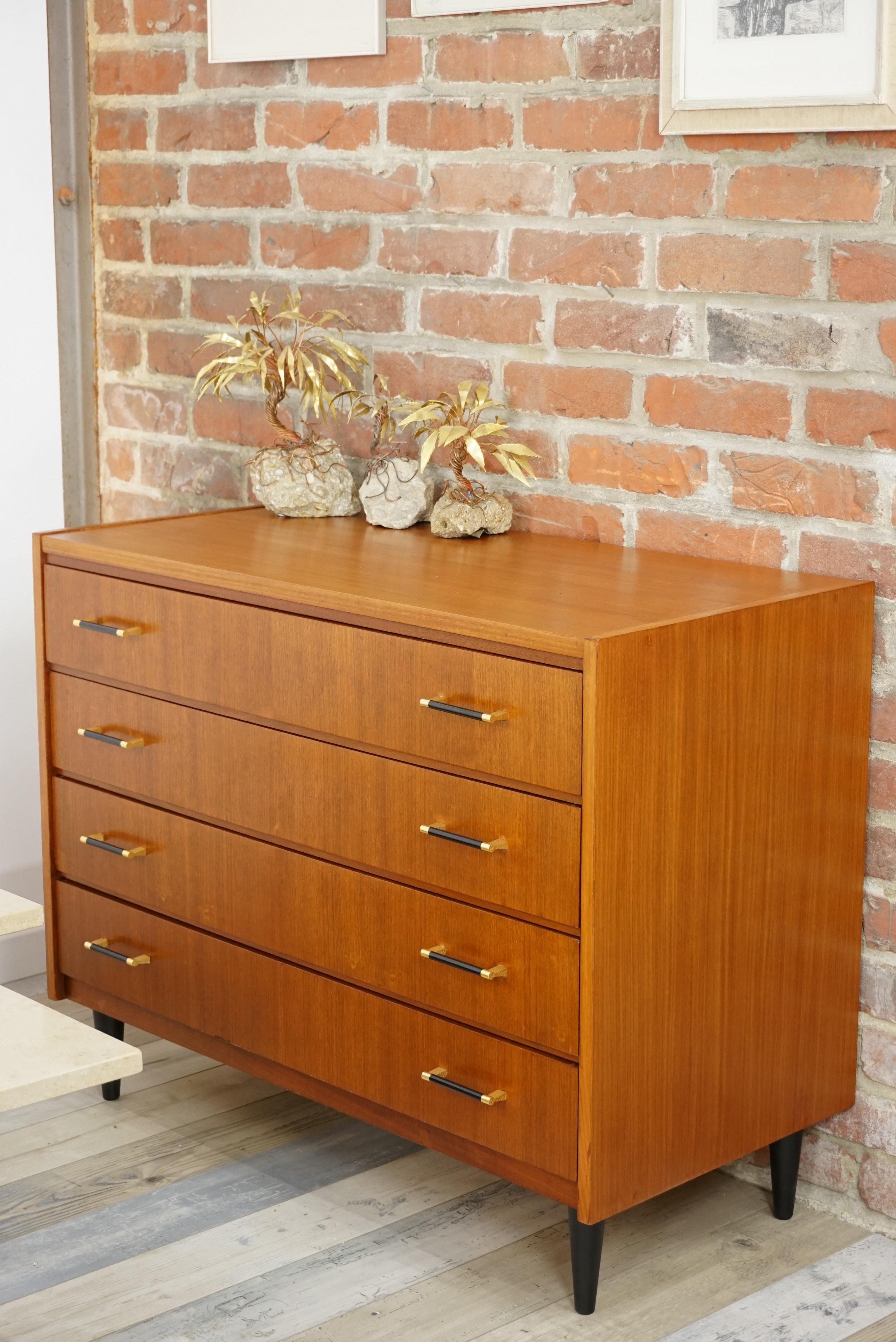 Midcentury Design and Danish Look Teak Wooden Chest of Drawers In Good Condition In Tourcoing, FR