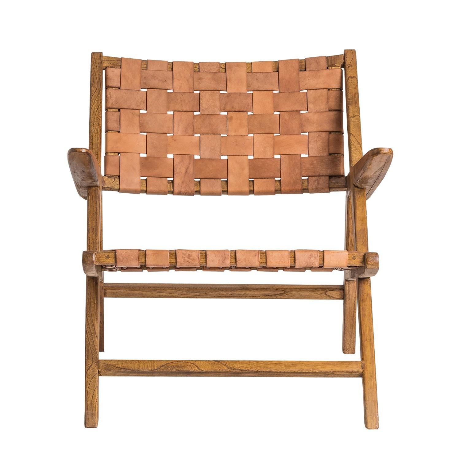 Contemporary Midcentury Design and Danish Look Wooden and Leather Lounge Armchair