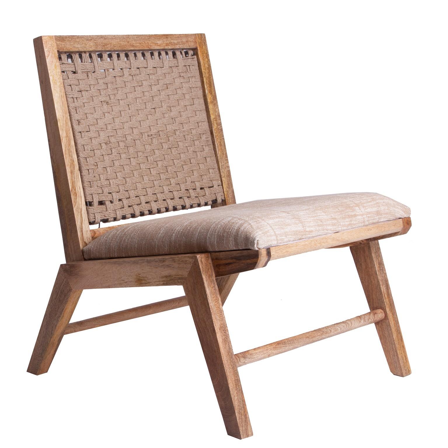 Midcentury Design and Danish Look Wooden and Rope Lounge Armchair