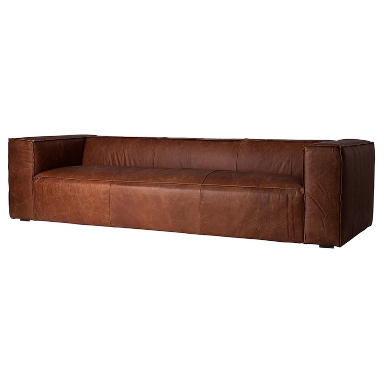 Industrial Style Cognac Leather Sofa, Cognac Leather Furniture