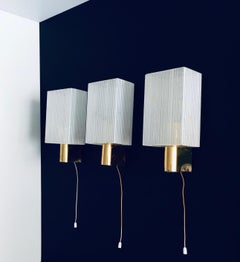 Midcentury Design Brass & Glass Sconce Wall Lamp Set, France 1960's