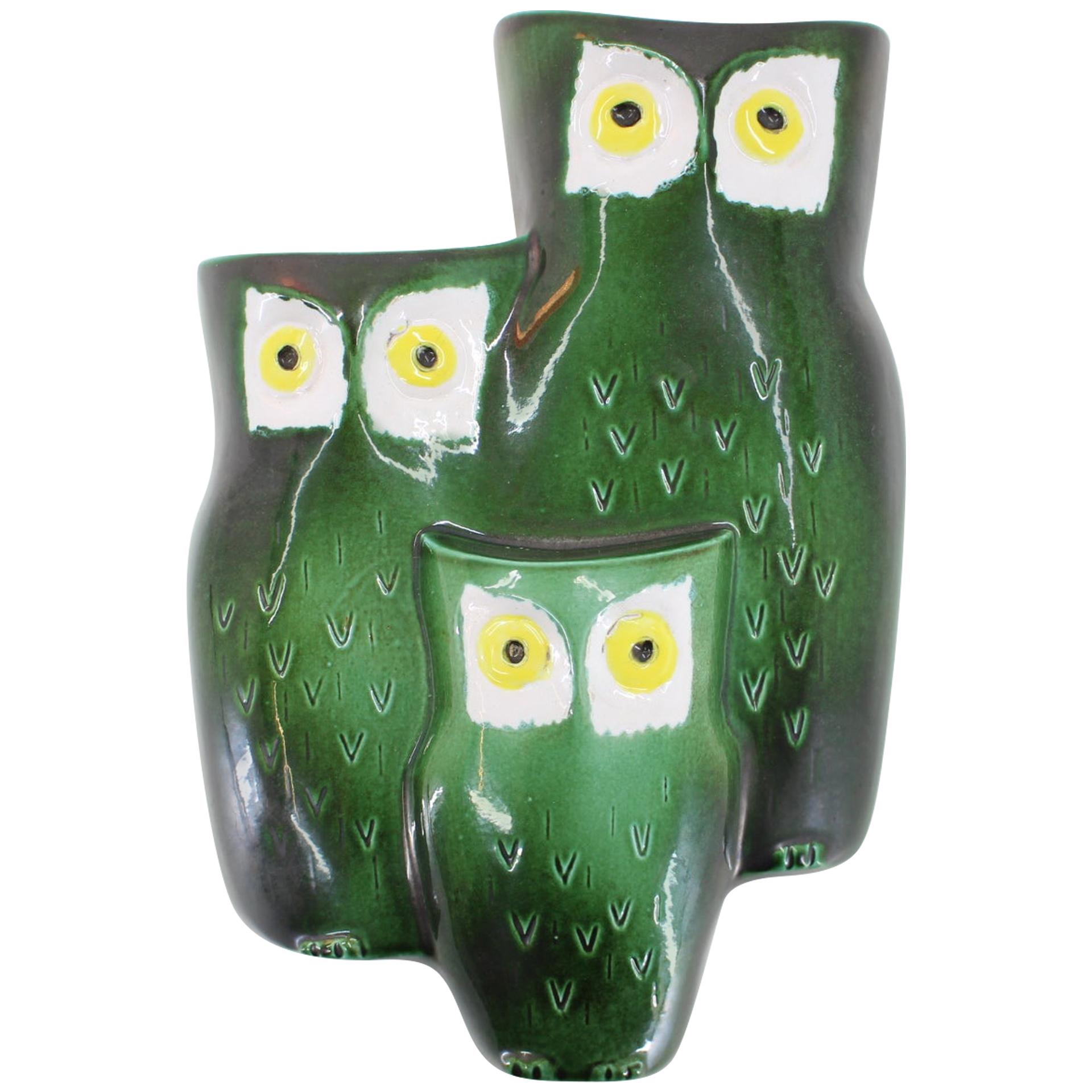 Midcentury Design Ceramic Wall Decoration, Owl Family