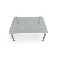 Table basse de style « mid-century » en verre et métal, type Draenert 1980