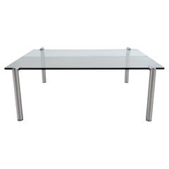 Table basse de style « mid-century » en verre et métal, type Draenert 1980