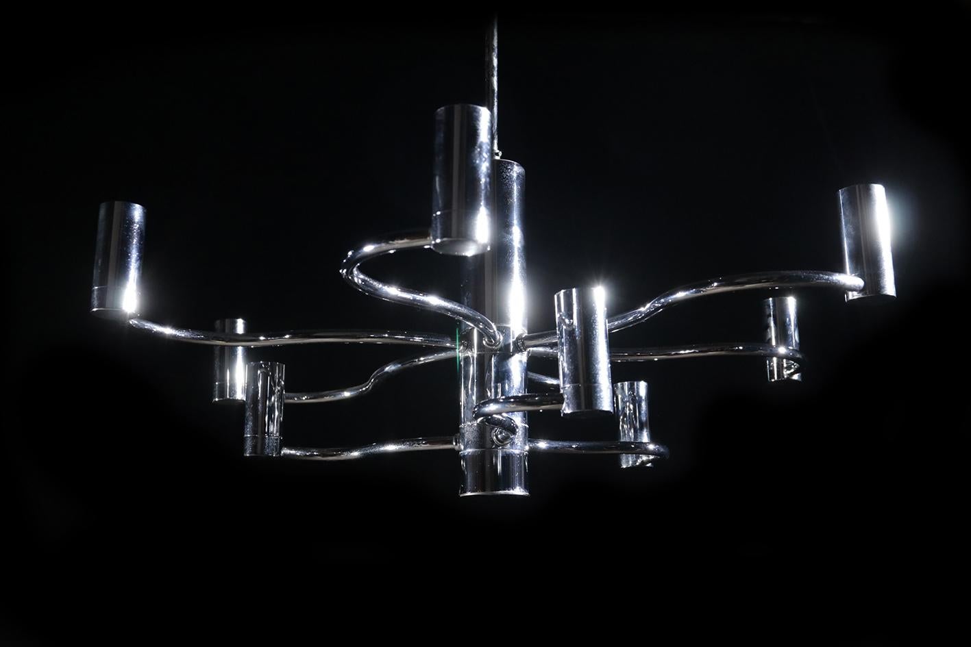 Midcentury Design Gaetano Sciolari Ceiling Lamp Chandelier Chrome 3