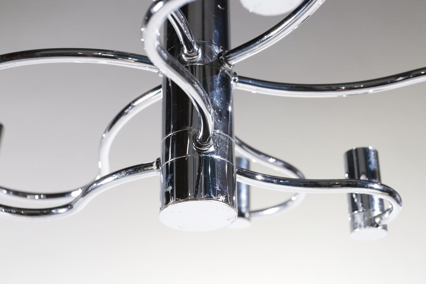 Midcentury Design Gaetano Sciolari Ceiling Lamp Chandelier Chrome 12