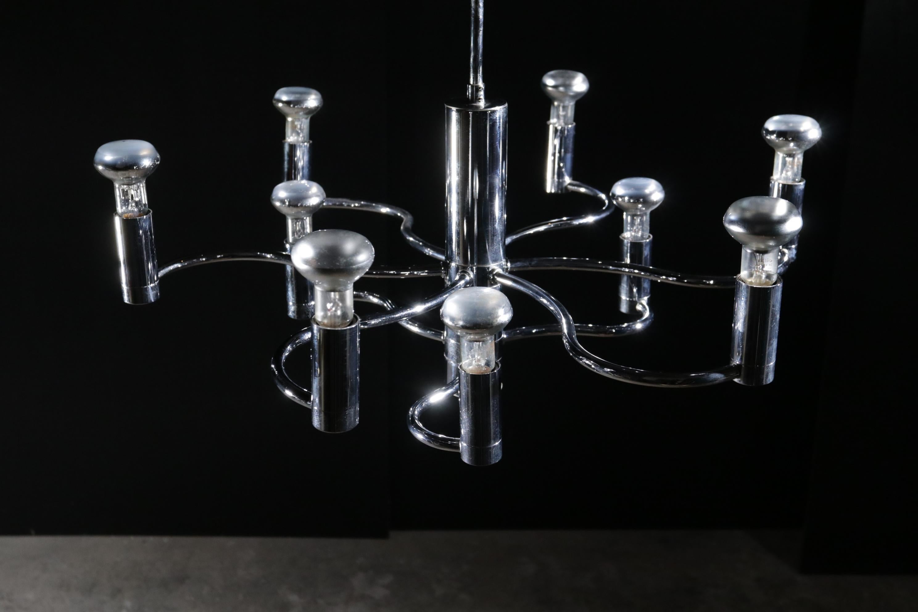 Italian Midcentury Design Gaetano Sciolari Ceiling Lamp Chandelier Chrome