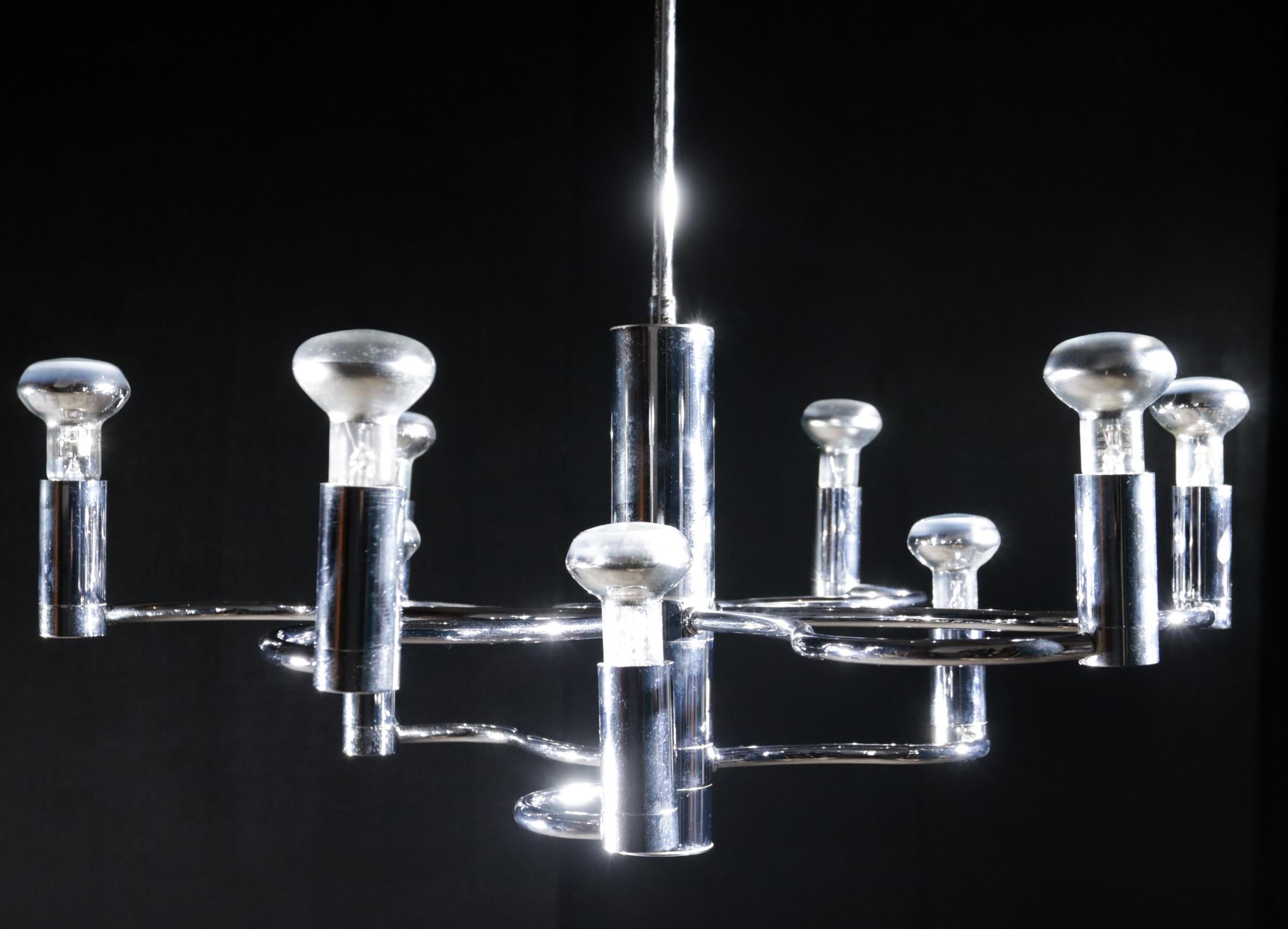 Midcentury Design Gaetano Sciolari Ceiling Lamp Chandelier Chrome In Good Condition In Boven Leeuwen, NL