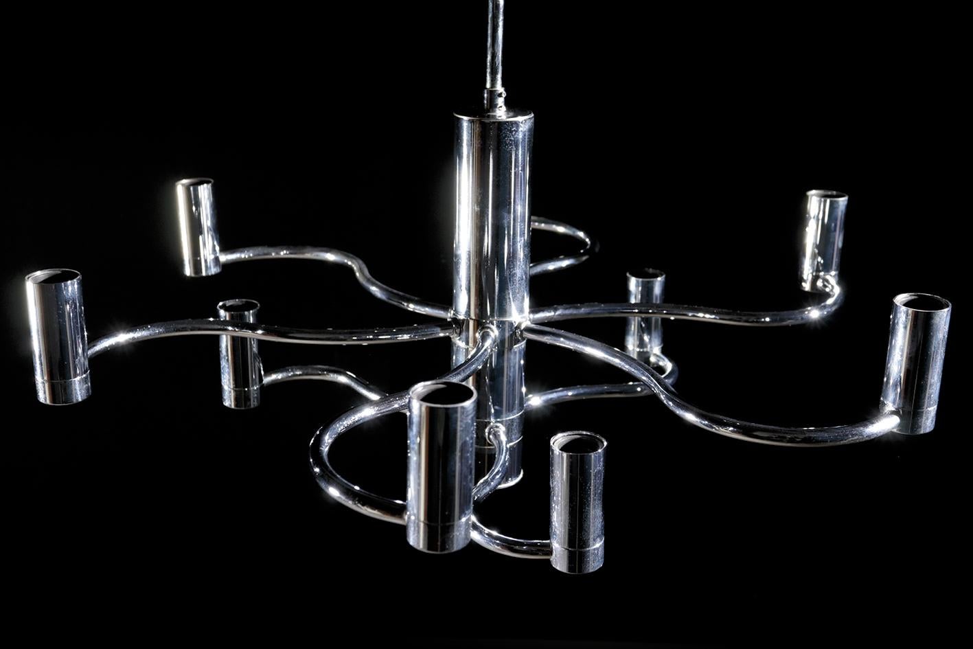 Midcentury Design Gaetano Sciolari Ceiling Lamp Chandelier Chrome 1