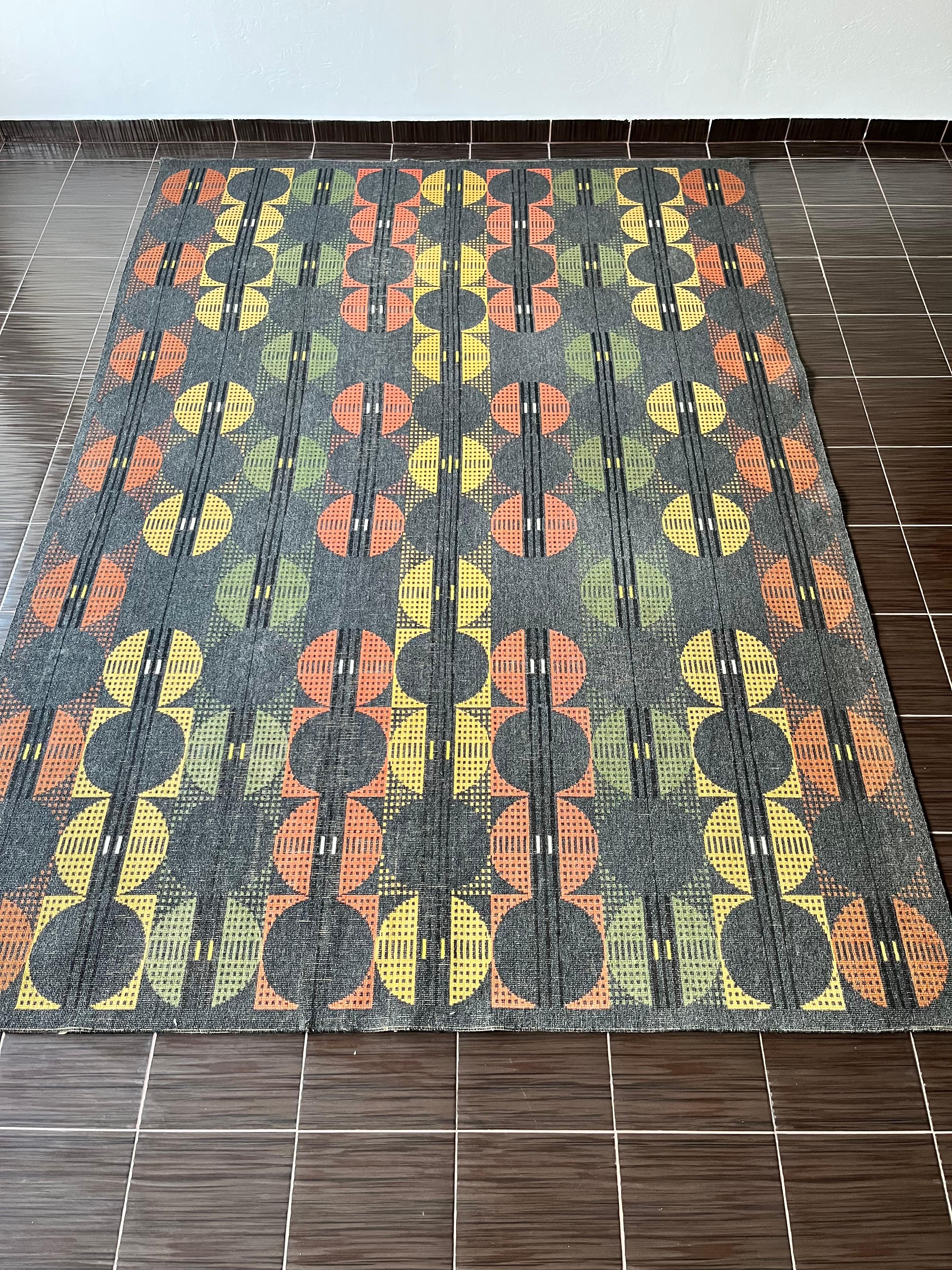 Mid-Century Modern Midcentury Design Geometric Rug / Carpet, 1970s / Czechoslovakia For Sale