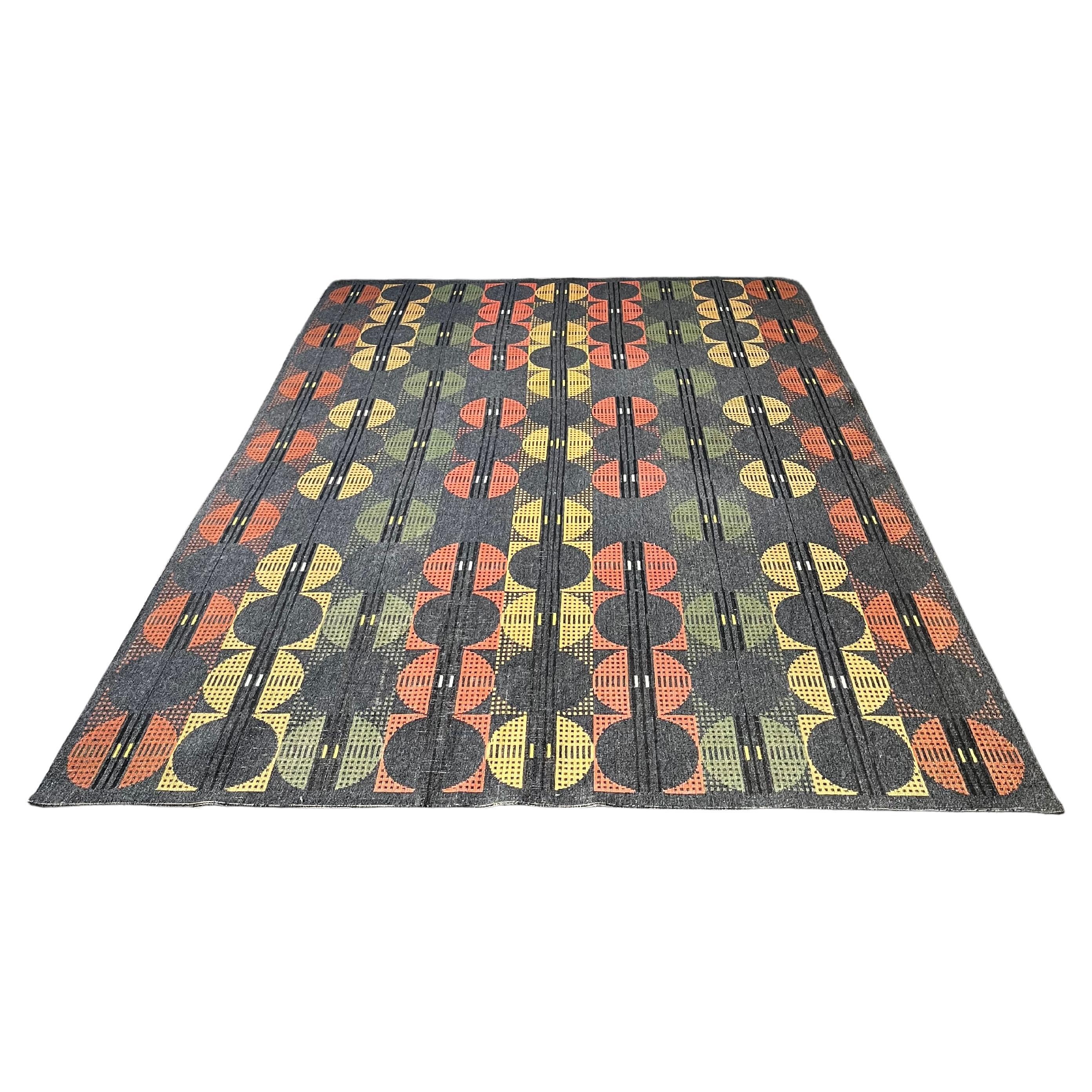 Midcentury Design Geometric Rug / Carpet, 1970s / Czechoslovakia For Sale