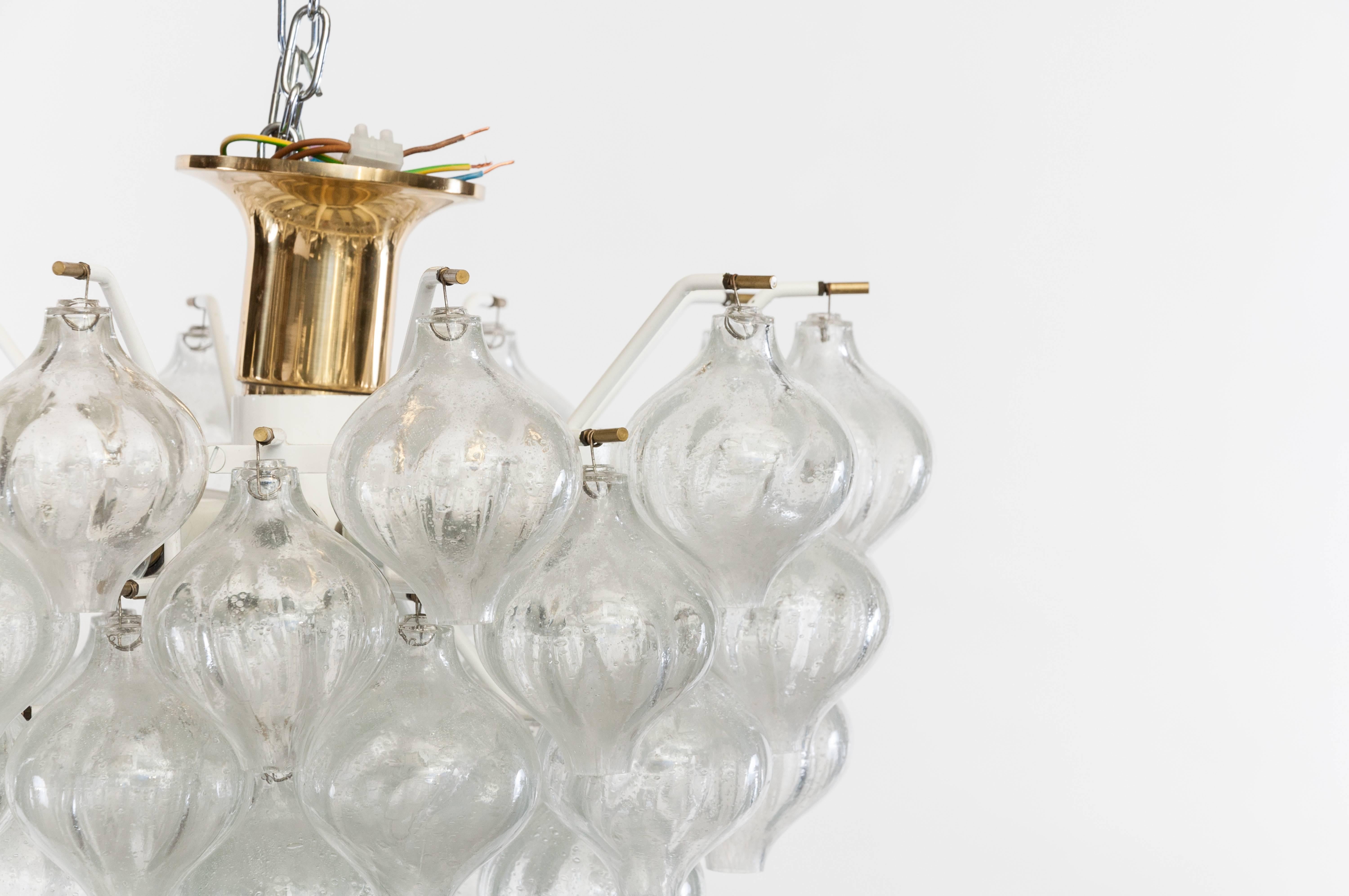 Mid-Century Modern Midcentury Design Glass and Brass Light Chandelier Tulipan by J.T. Kalmar For Sale