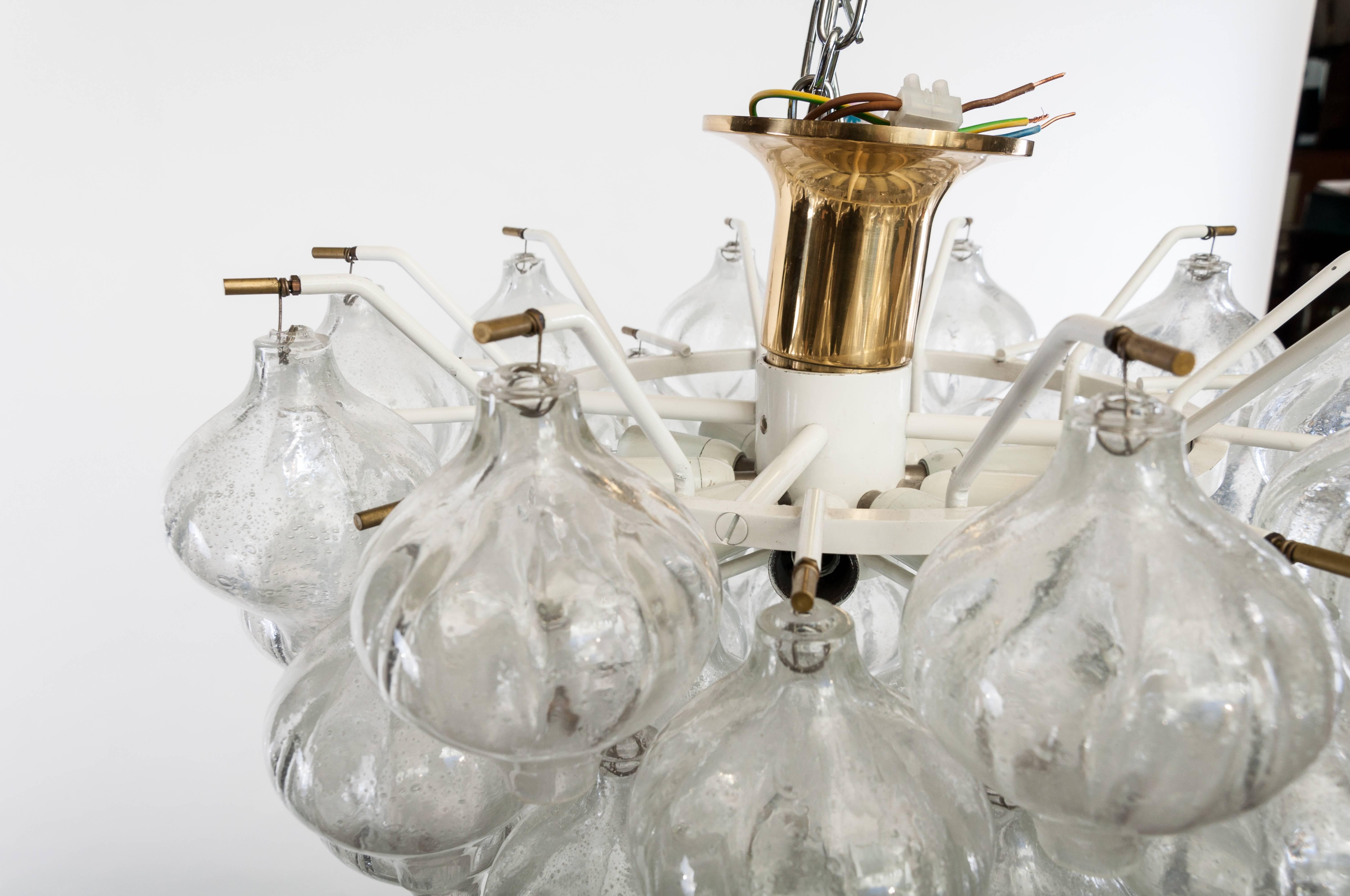 Hand-Crafted Midcentury Design Glass and Brass Light Chandelier Tulipan by J.T. Kalmar For Sale