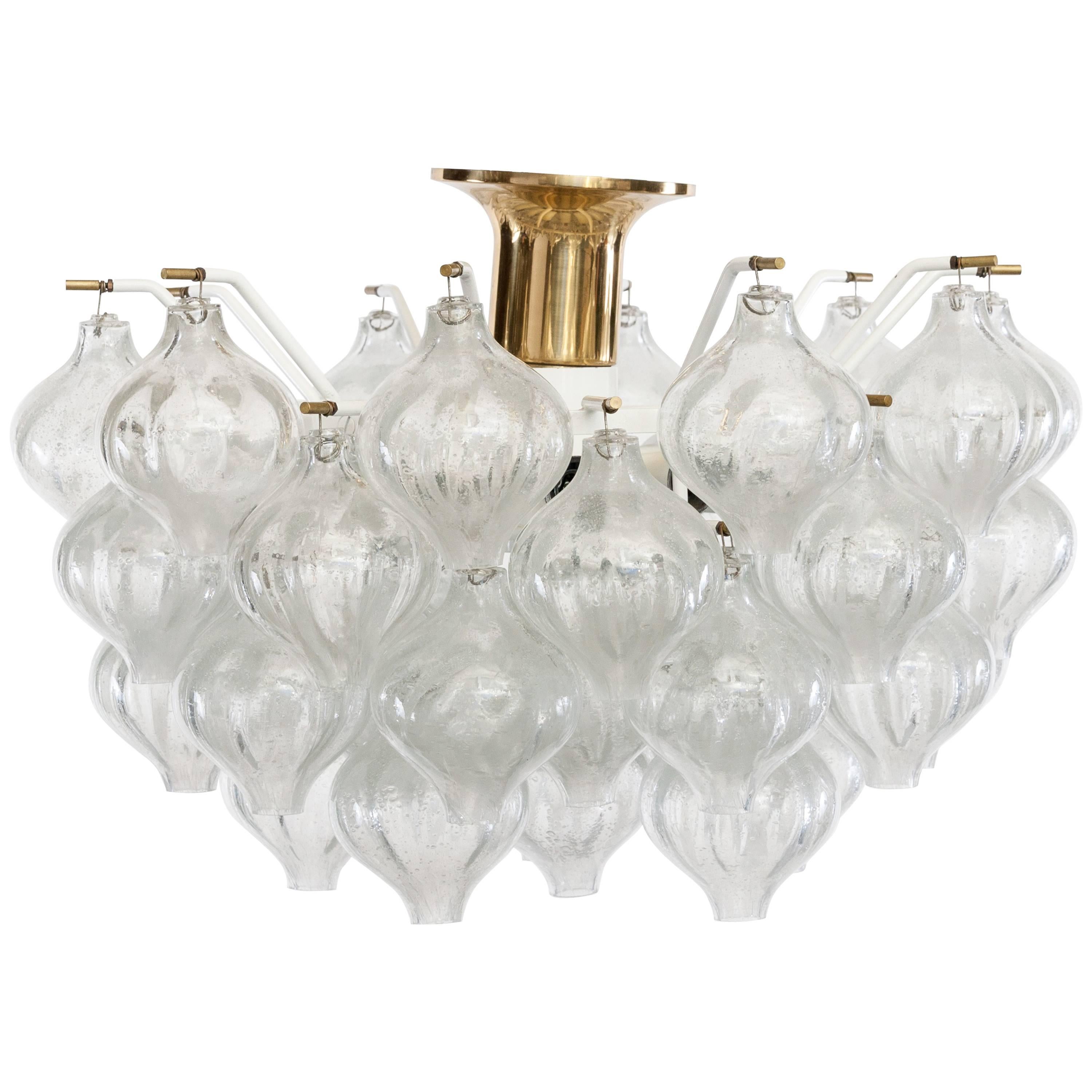 Midcentury Design Glass and Brass Light Chandelier Tulipan by J.T. Kalmar For Sale