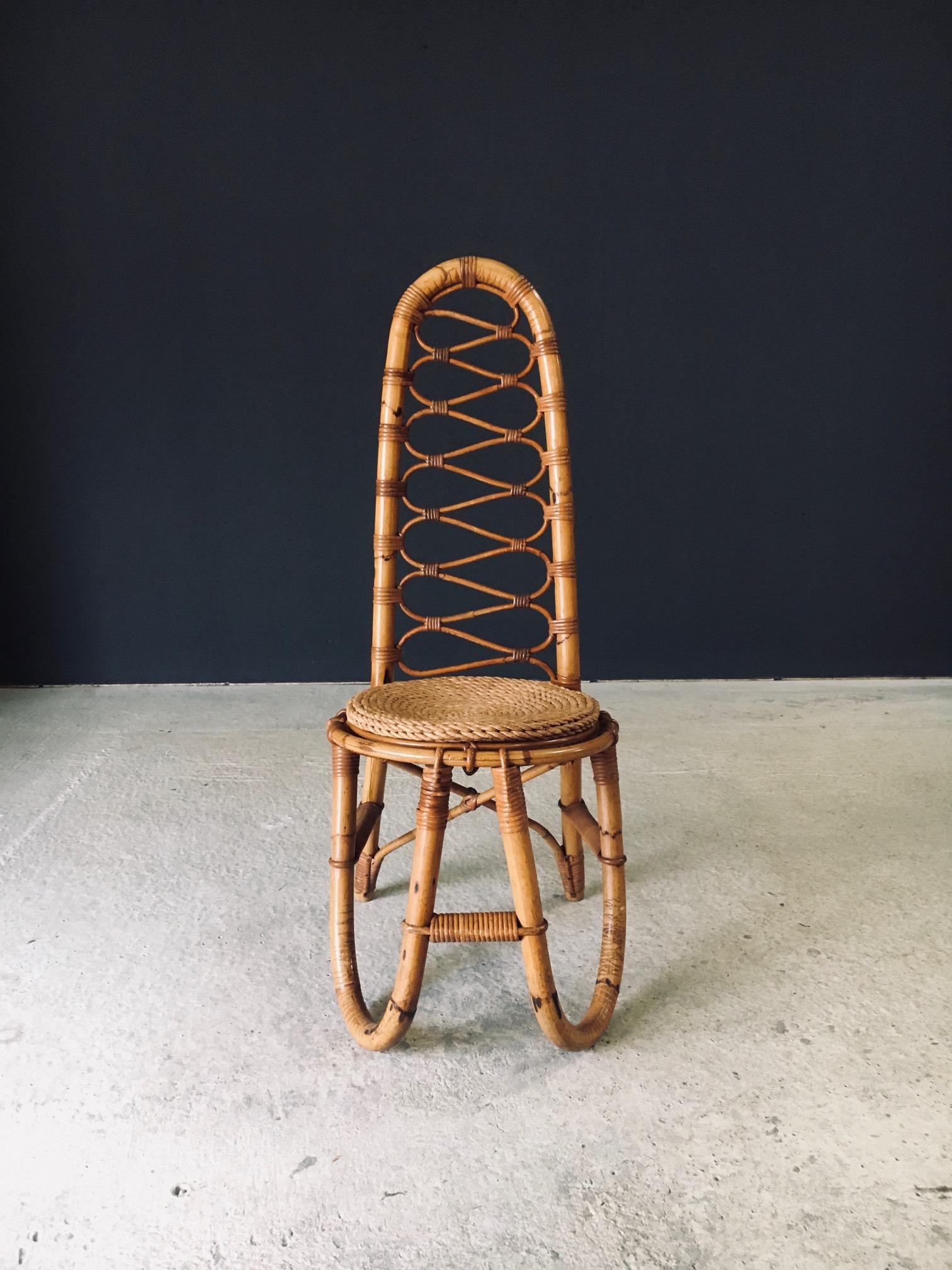 Silla de bambú con respaldo alto, diseño de mediados de siglo, Rohé Noordwolde, Países Bajos, años 60 en Bueno estado para la venta en Oud-Turnhout, VAN