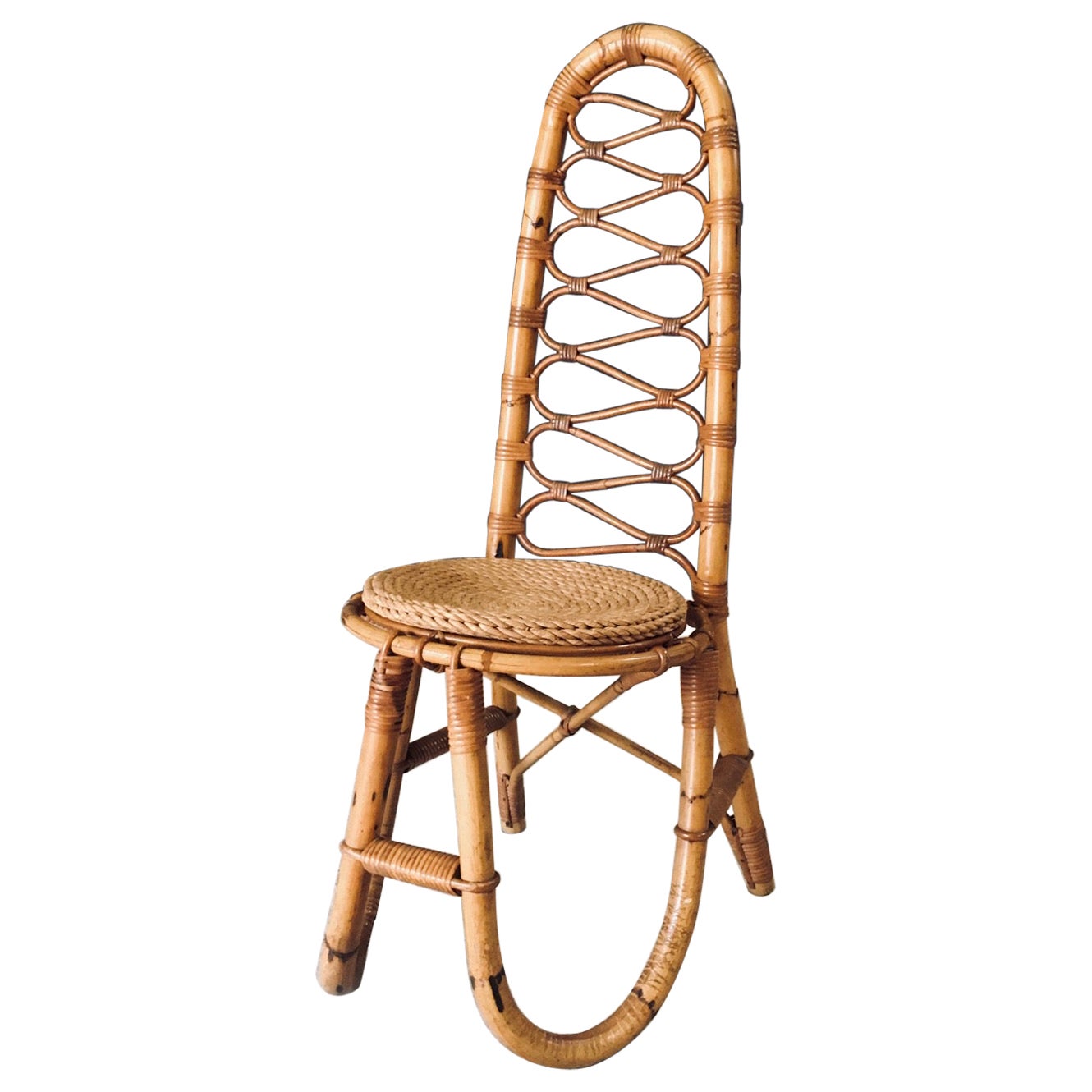 Silla de bambú con respaldo alto, diseño de mediados de siglo, Rohé Noordwolde, Países Bajos, años 60 en venta