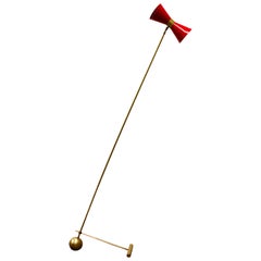 Midcentury Design Italian Brass Floor Lamp Stilnovo, Gold Red, 1950s