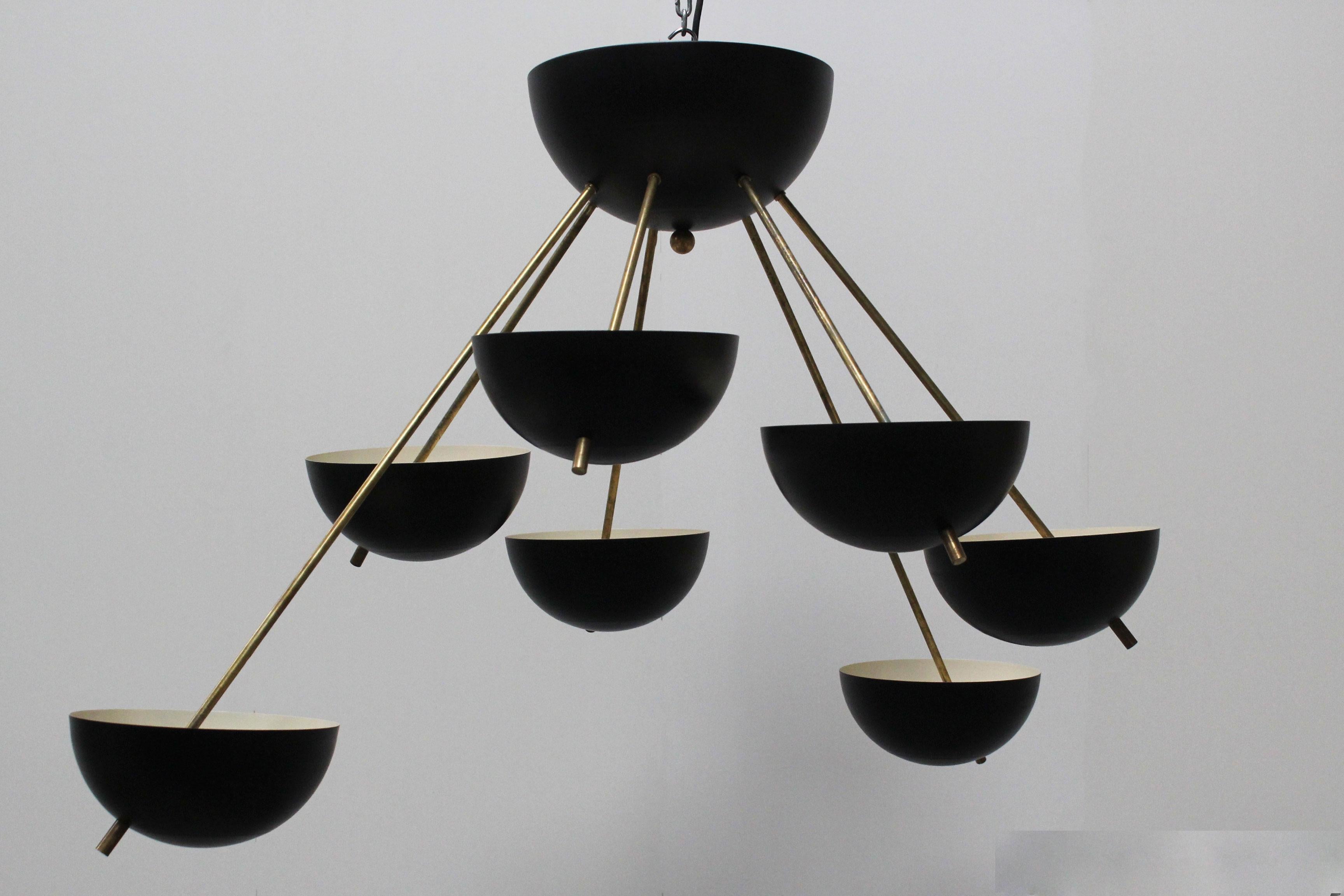 Metal Midcentury Design Italian Sputnik Chandelier, 1960s Stilnovo Black Gold