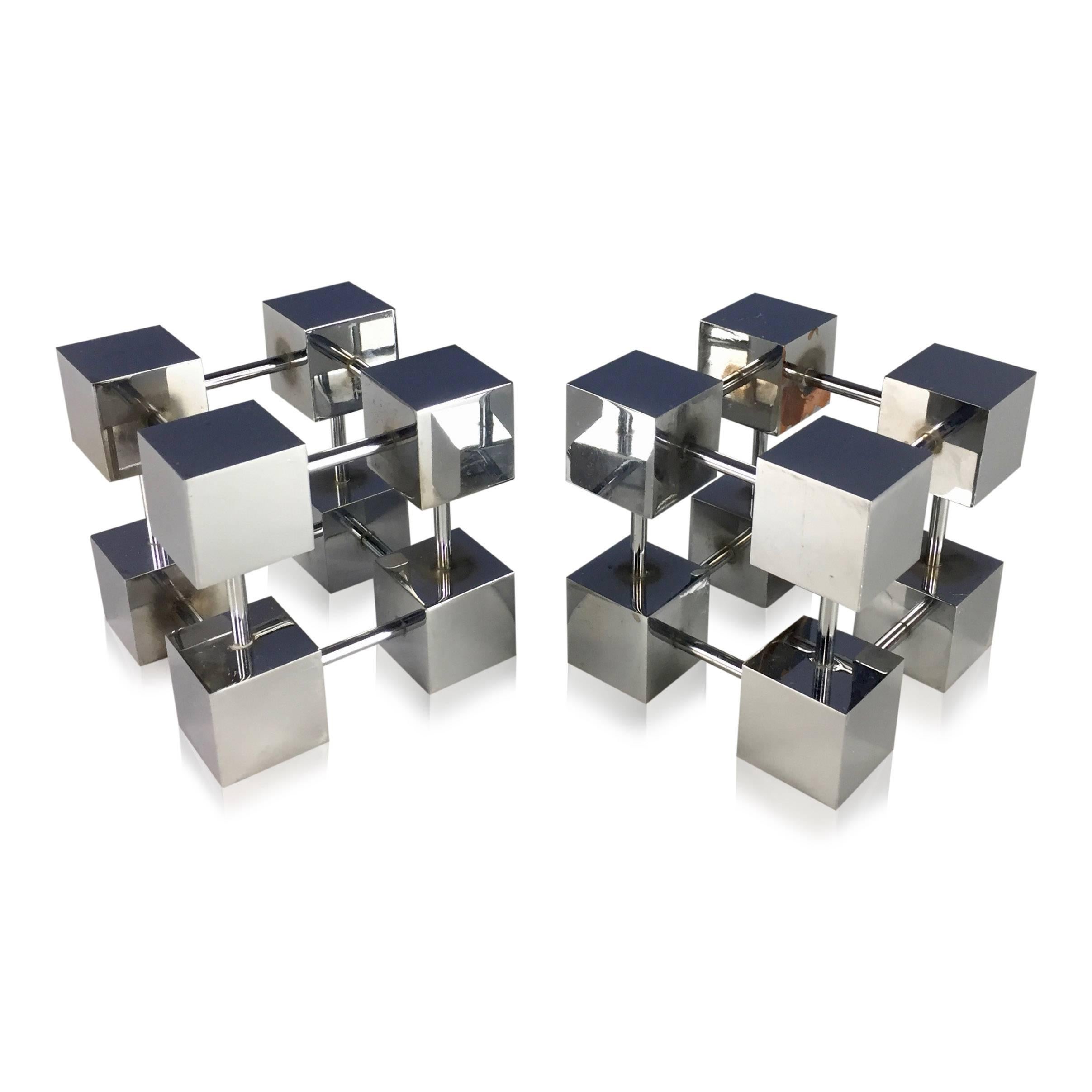 Mid-Century Modern Midcentury Design Line Inc. Bill Curry Stainless Modernist Cube Bookends For Sale
