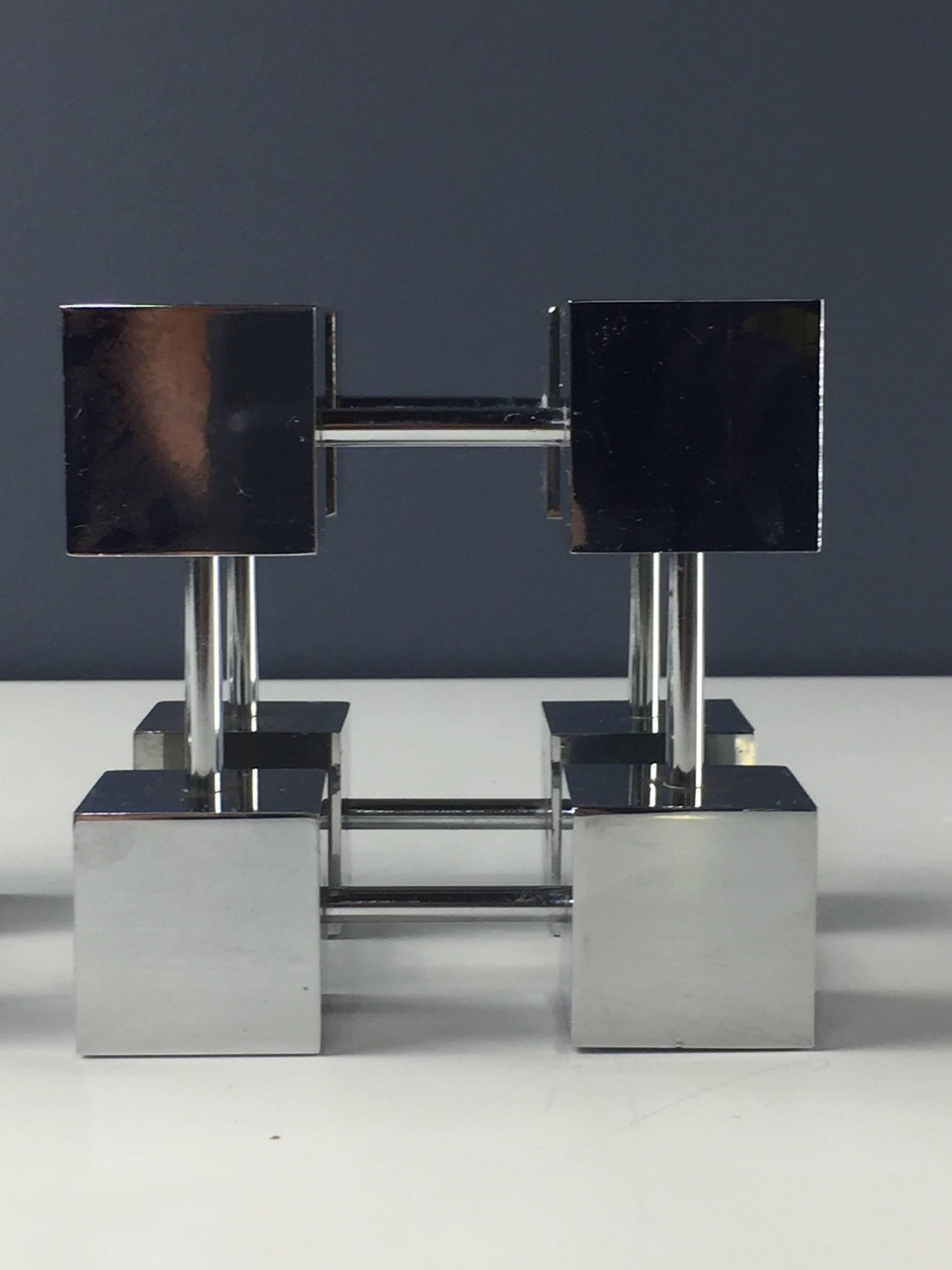 American Midcentury Design Line Inc. Bill Curry Stainless Modernist Cube Bookends For Sale
