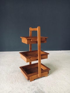 Midcentury Design Oak Tray Side Table Magazine Holder, Belgium 1950's
