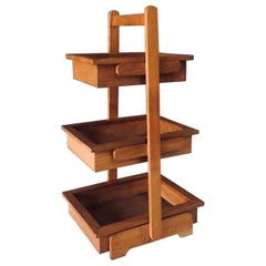 Midcentury Design Oak Tray Side Table Magazine Holder, Belgium 1950
s