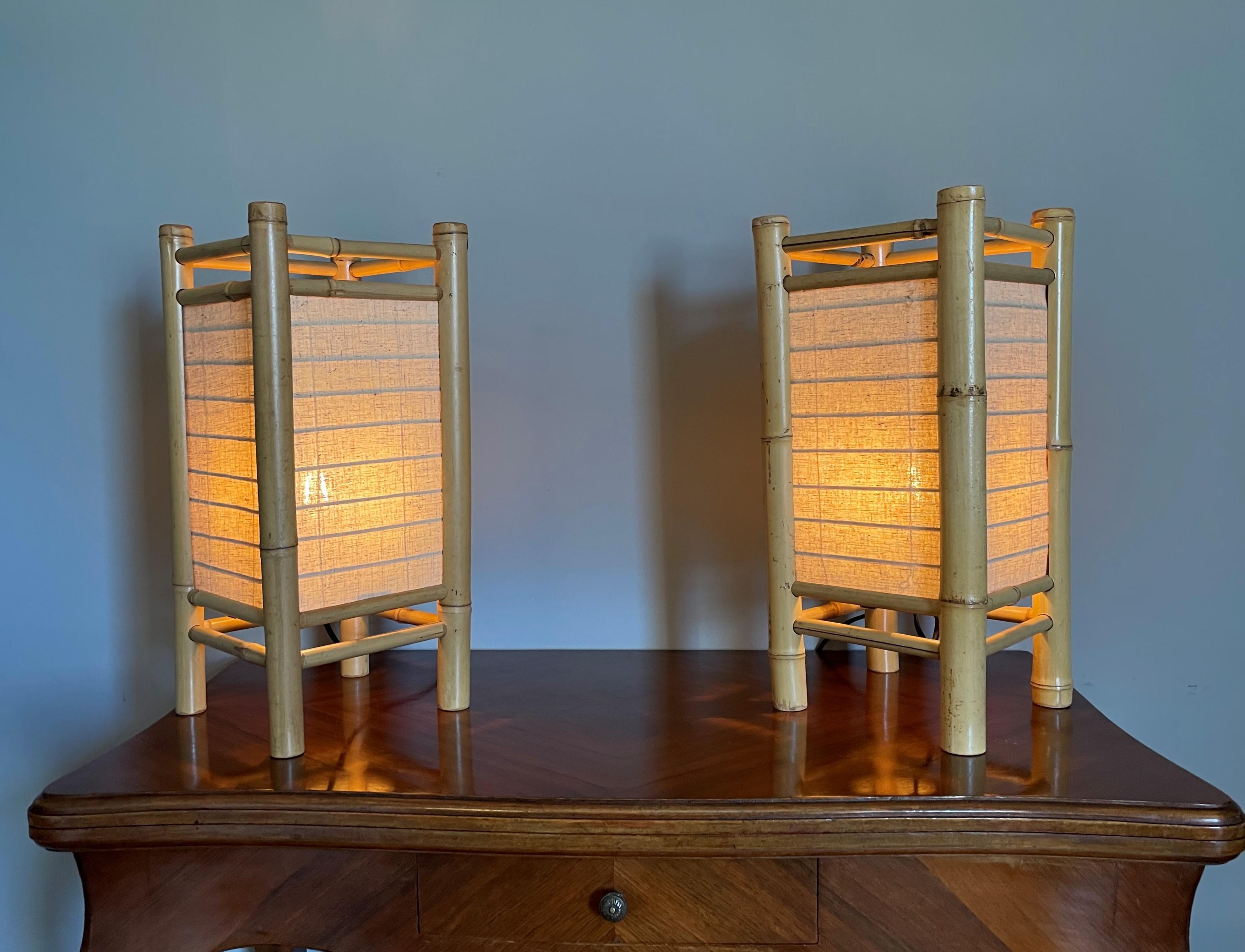 Midcentury Design Pair of Bamboo Table Lamps Pair of Organic Modern Lamps For Sale 6