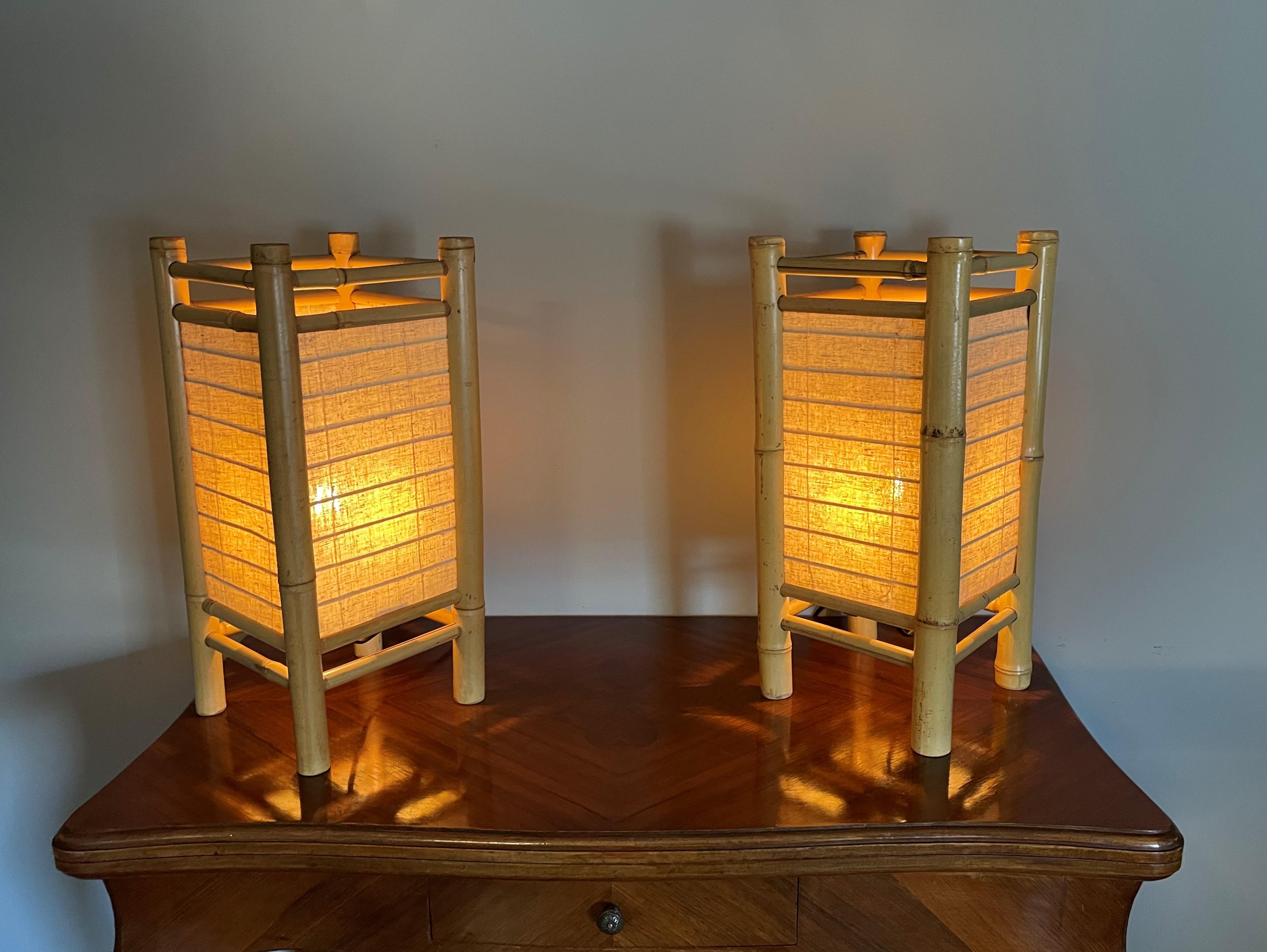 Midcentury Design Pair of Bamboo Table Lamps Pair of Organic Modern Lamps For Sale 10