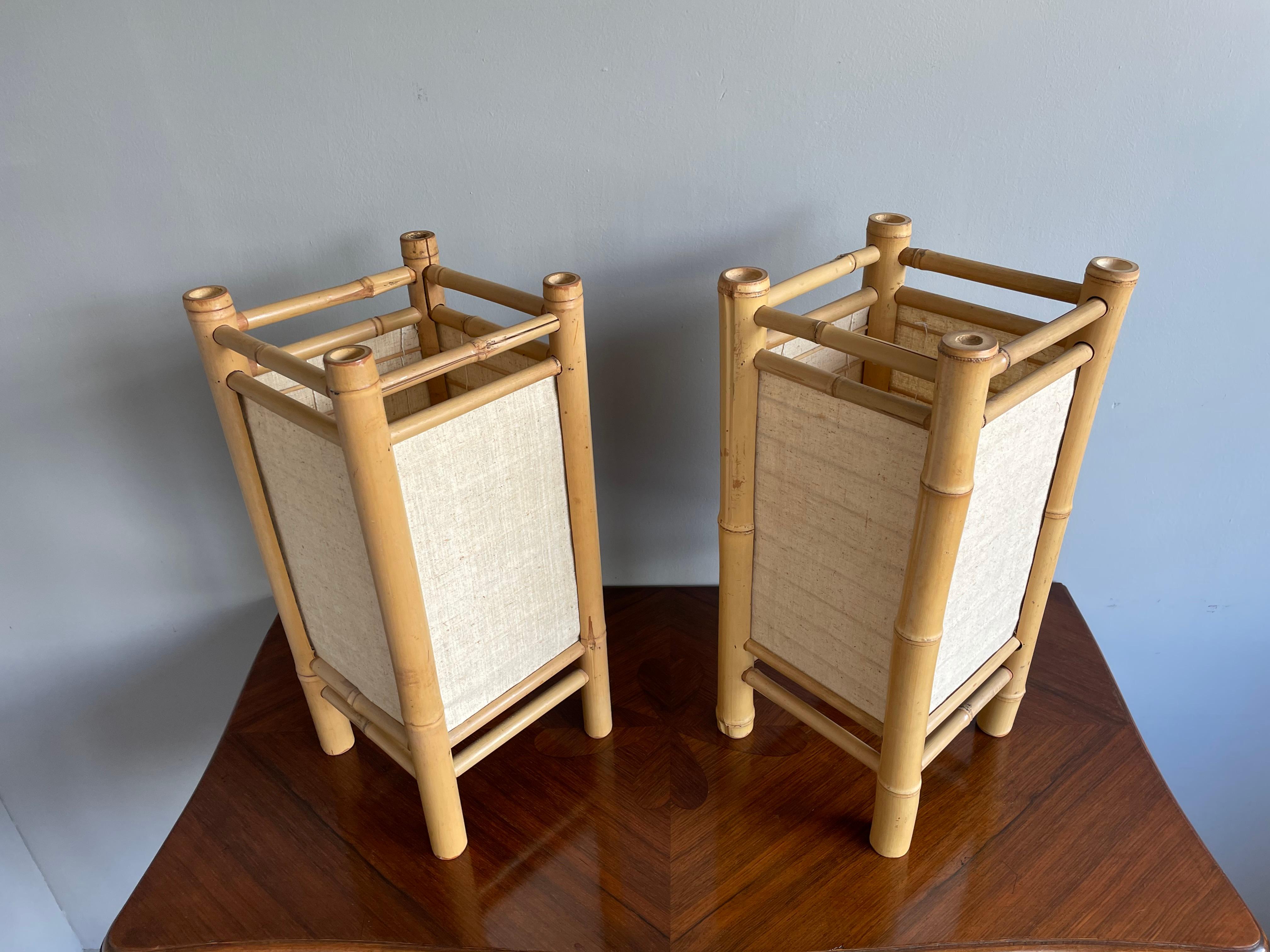European Midcentury Design Pair of Bamboo Table Lamps Pair of Organic Modern Lamps For Sale