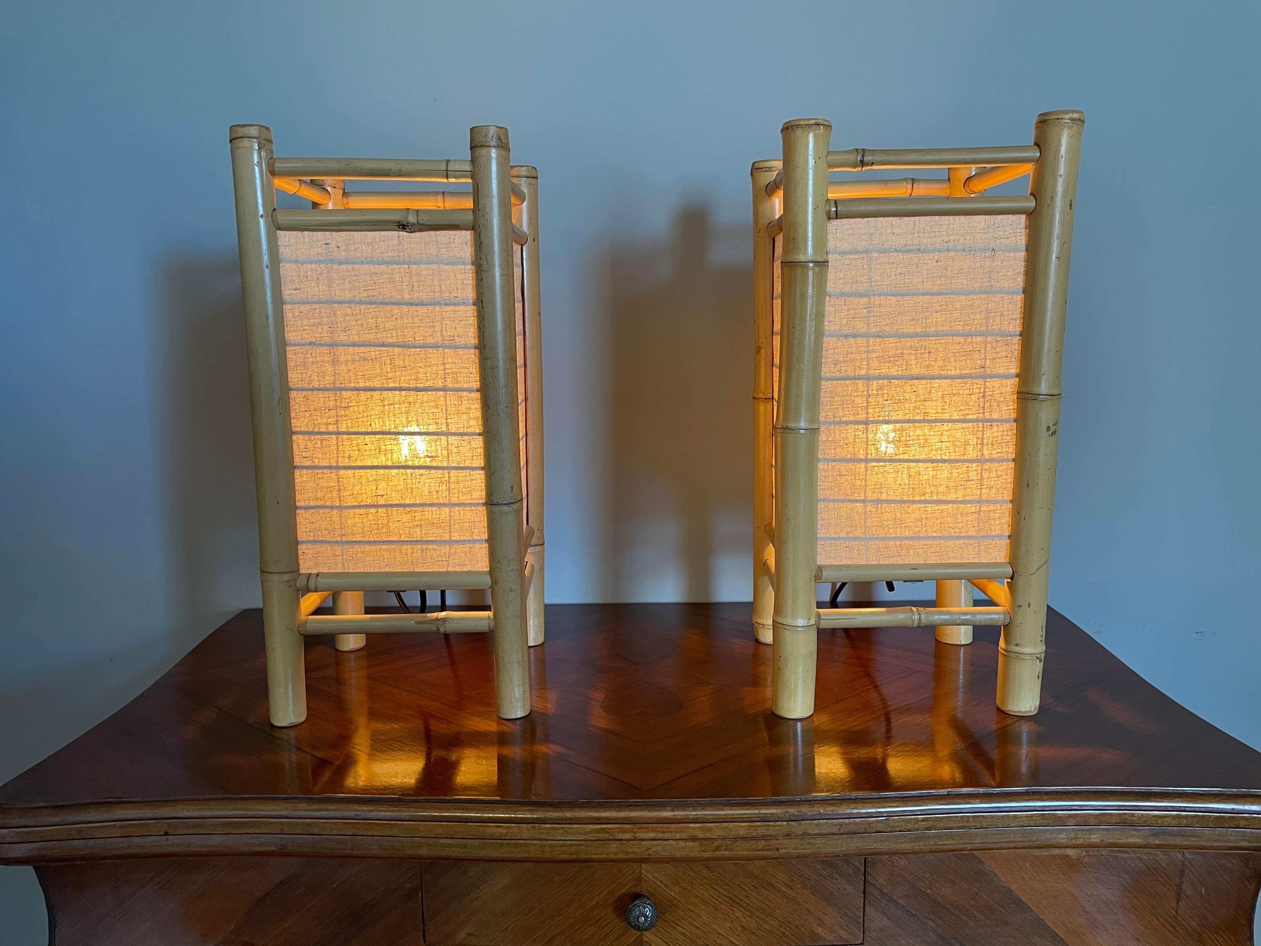 Paar Bambus-Tischlampen im Mid-Century-Design, Paar organische moderne Lampen (Europäisch) im Angebot