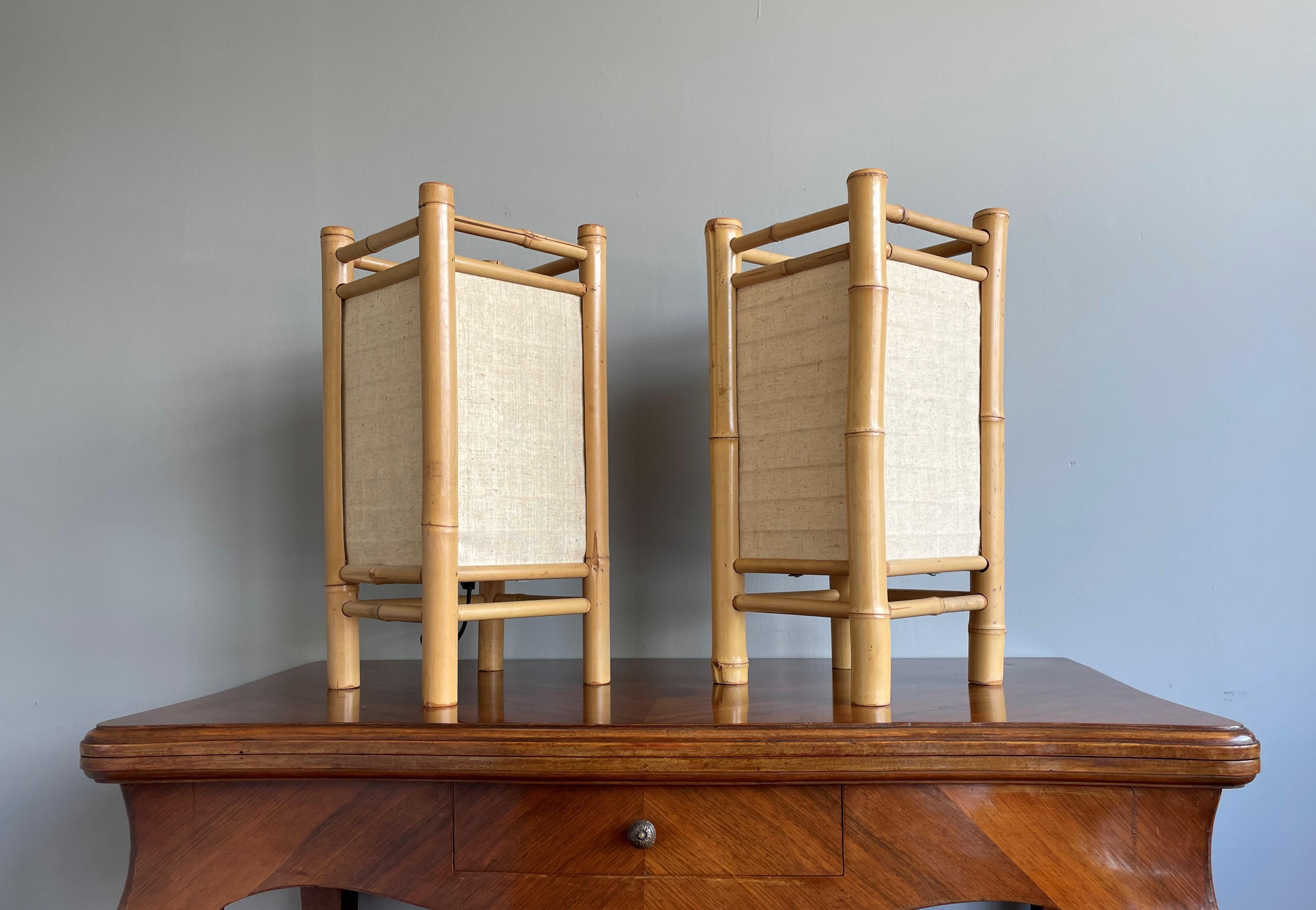 20th Century Midcentury Design Pair of Bamboo Table Lamps Pair of Organic Modern Lamps For Sale