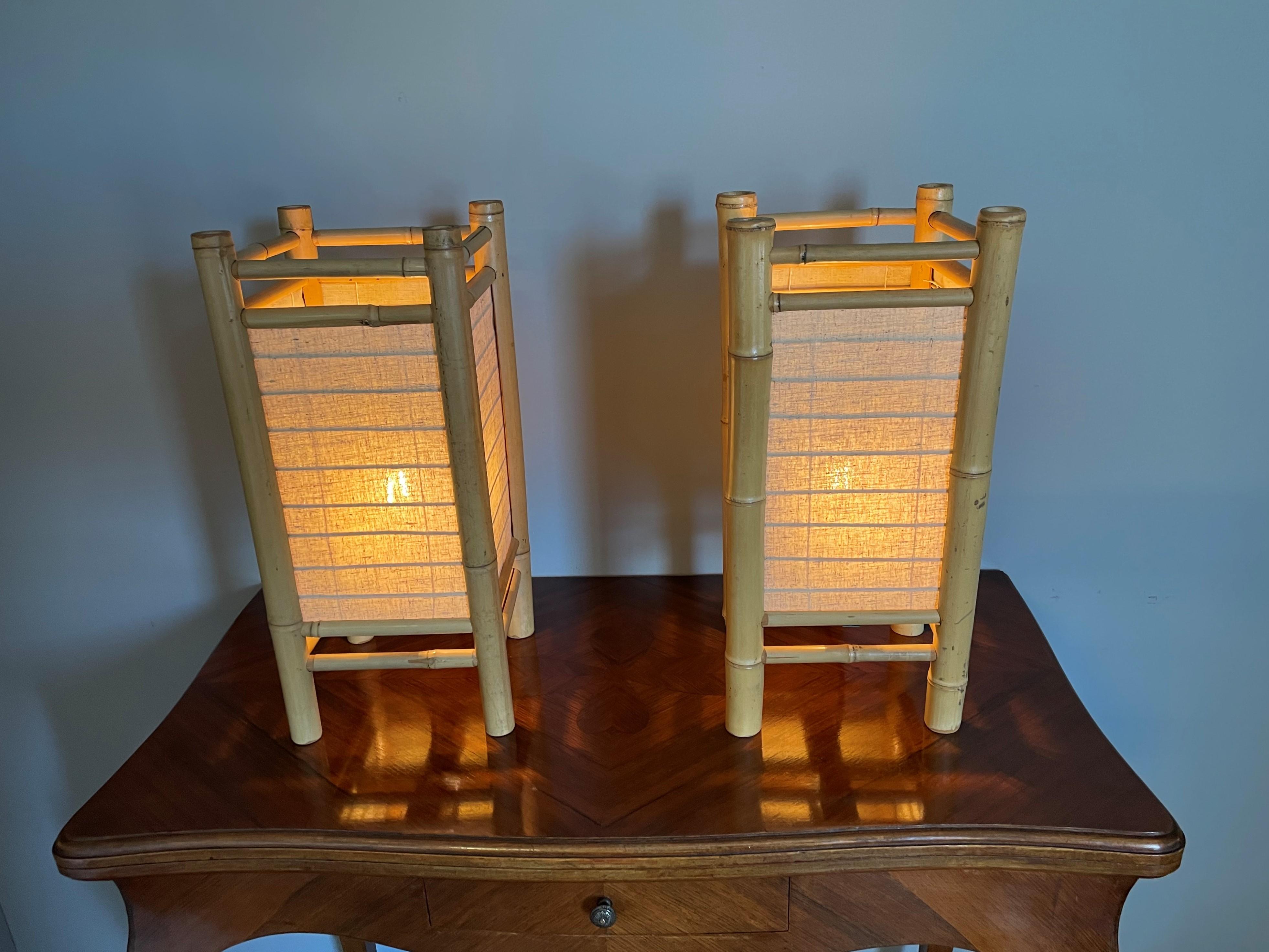 20ième siècle Paire de lampes de table en bambou Design/One Paire de lampes organiques The Moderns en vente