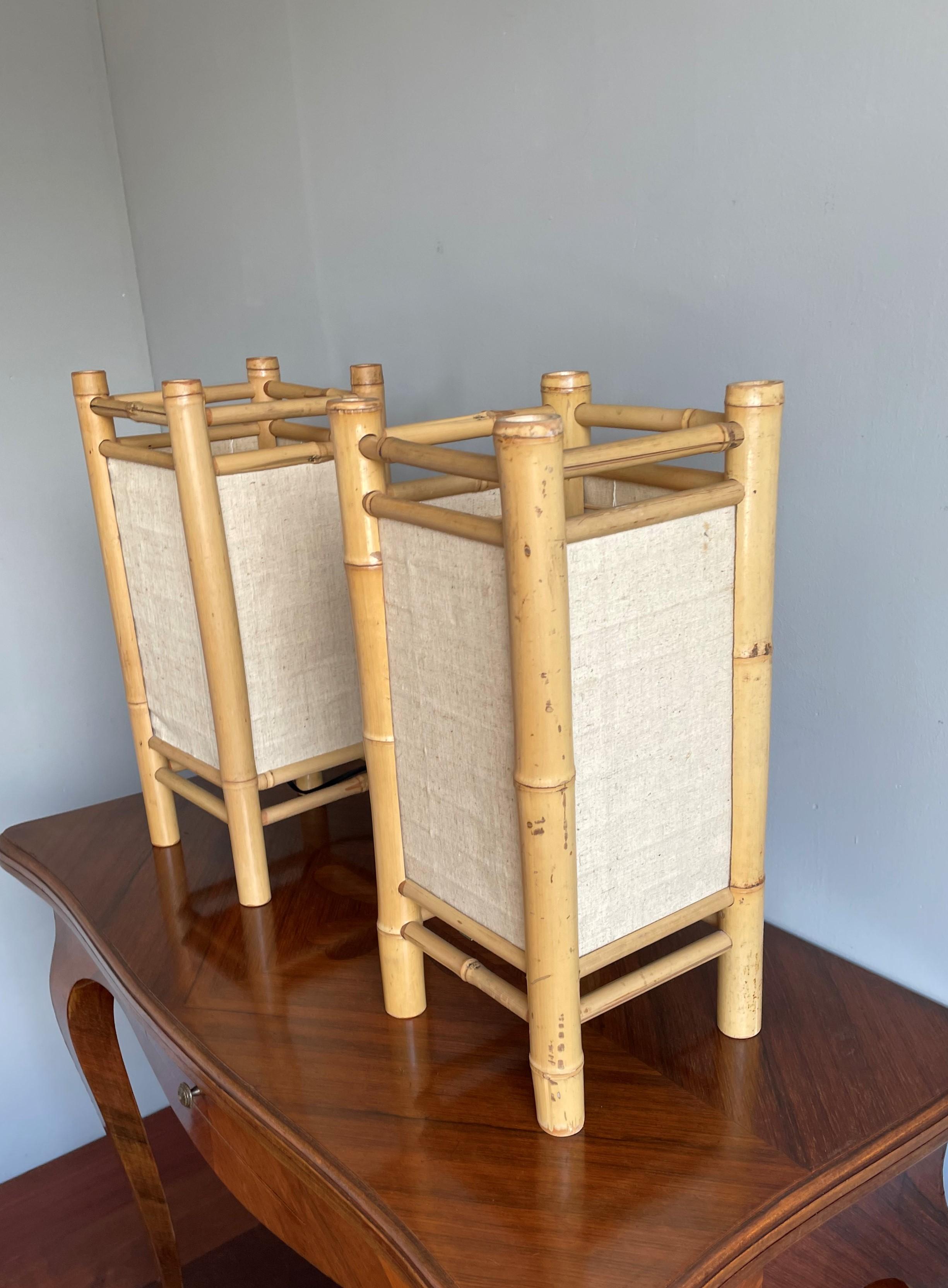 Tissu Paire de lampes de table en bambou Design/One Paire de lampes organiques The Moderns en vente