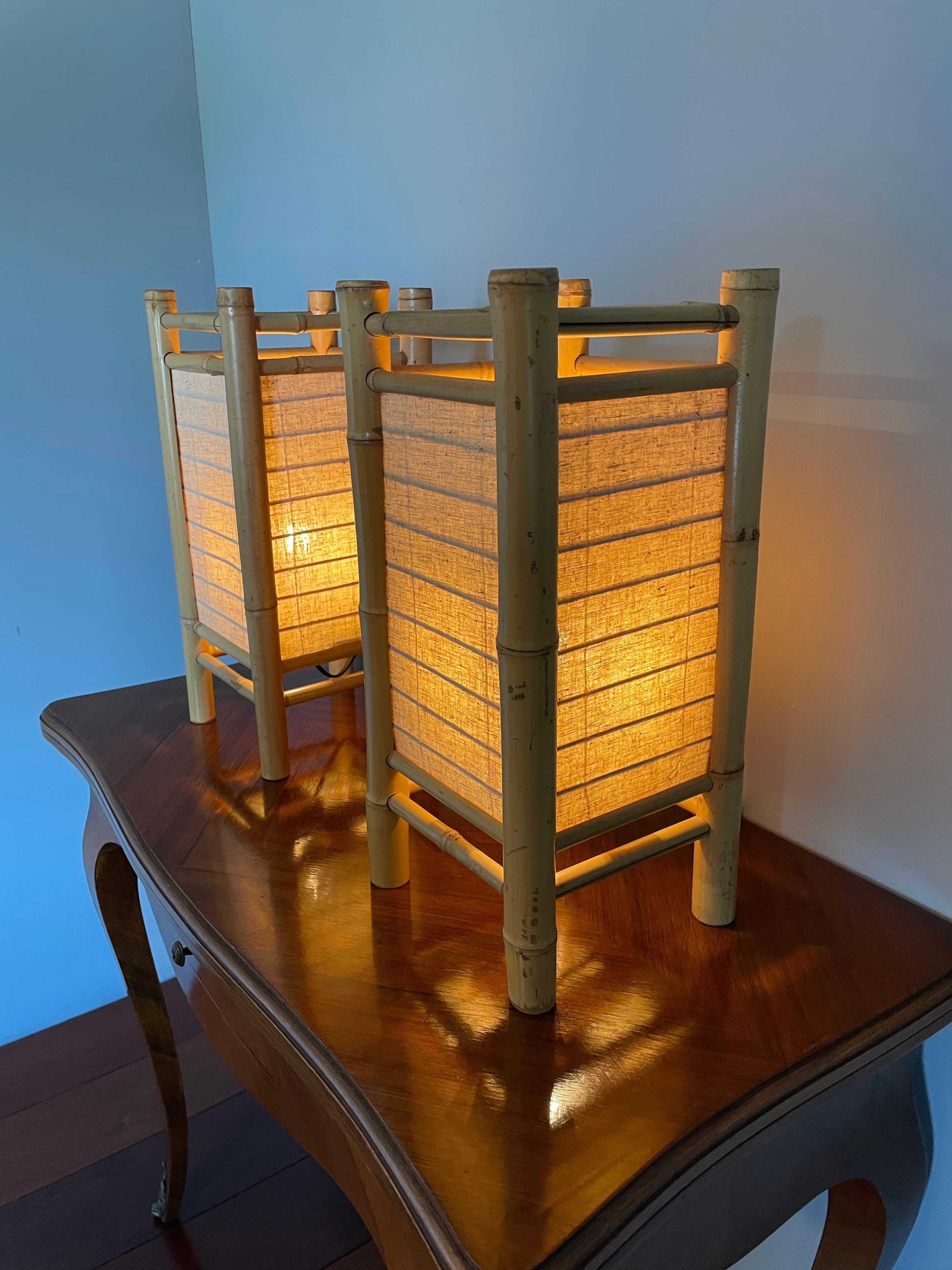 Midcentury Design Pair of Bamboo Table Lamps Pair of Organic Modern Lamps For Sale 2