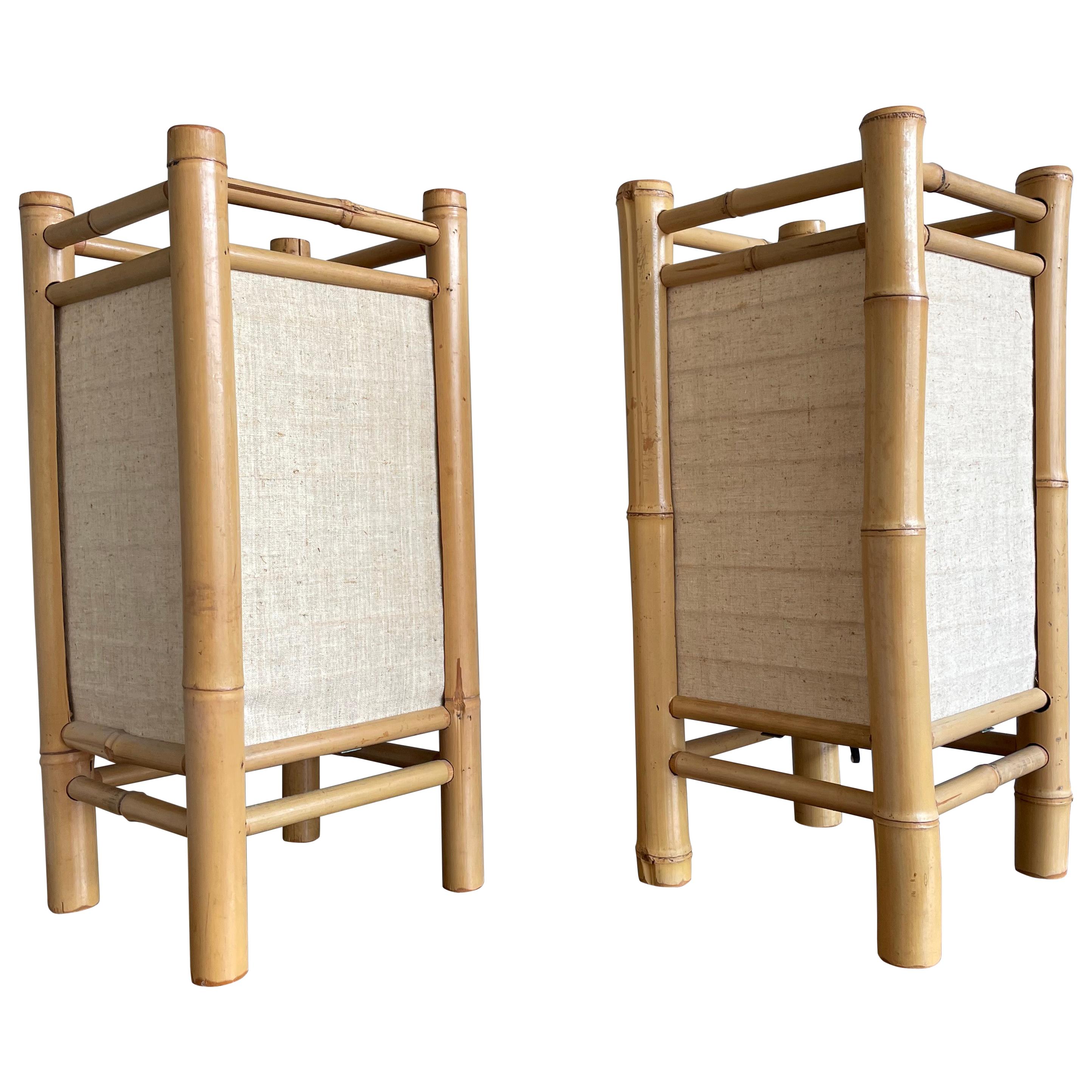 Midcentury Design Pair of Bamboo Table Lamps Pair of Organic Modern Lamps