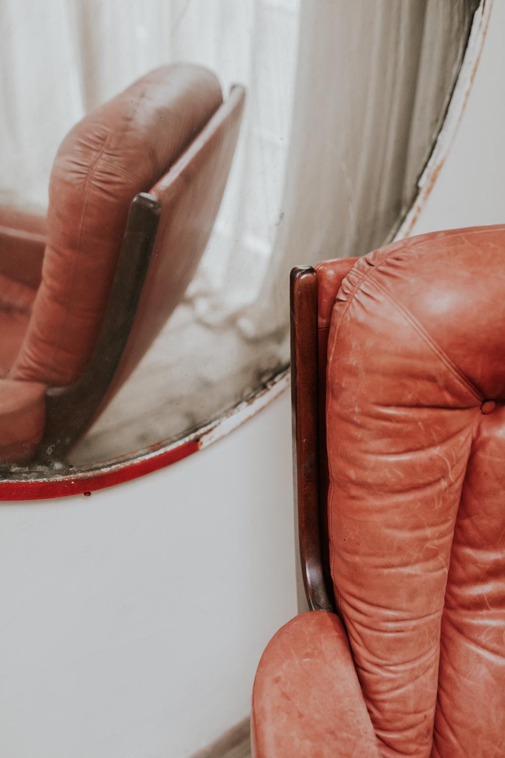 Dutch Midcentury Design Red Leather Swivel Armchair