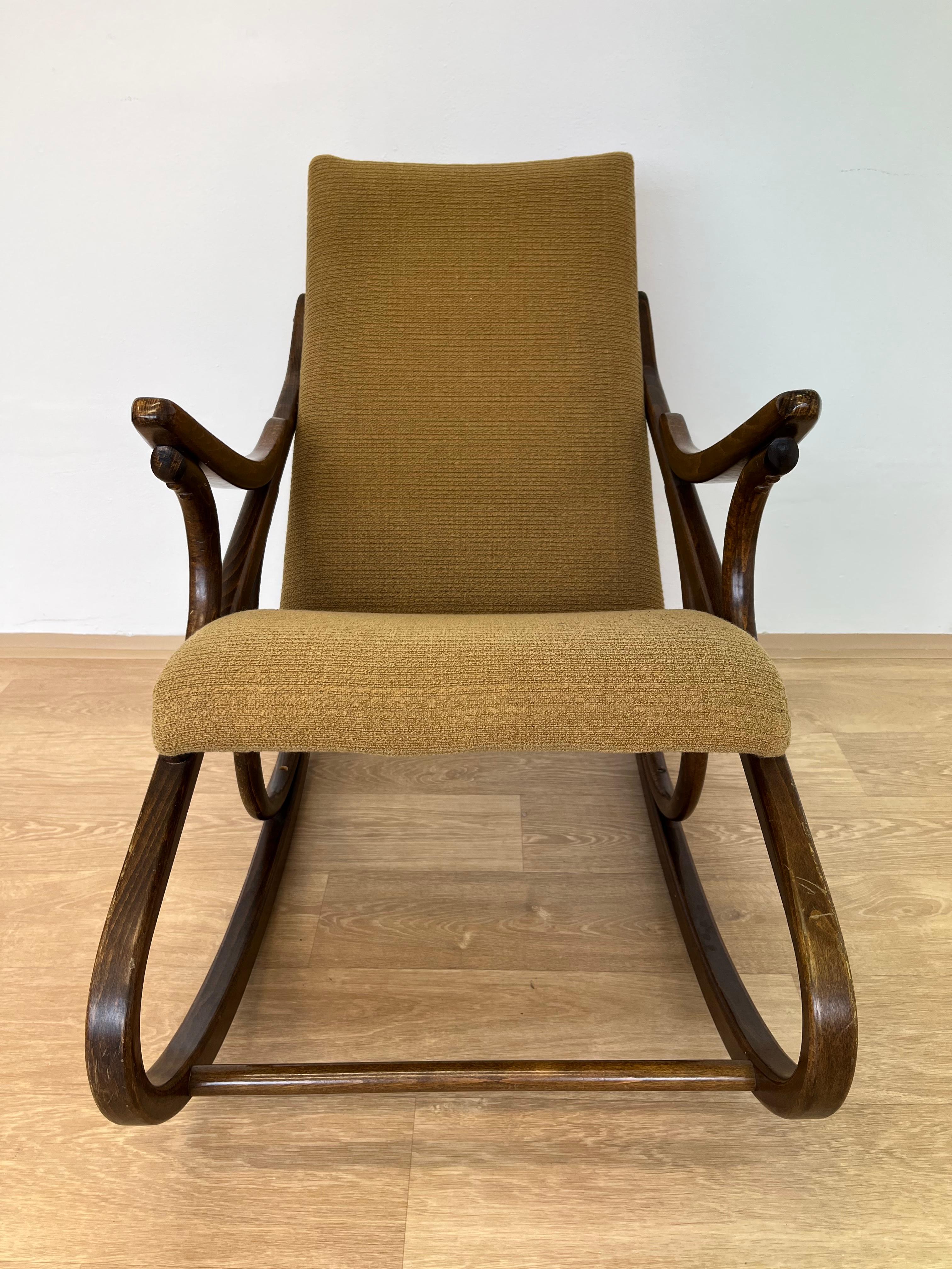 Upholstery Midcentury Design Rocking Chair by TON / Expo, 1958 For Sale