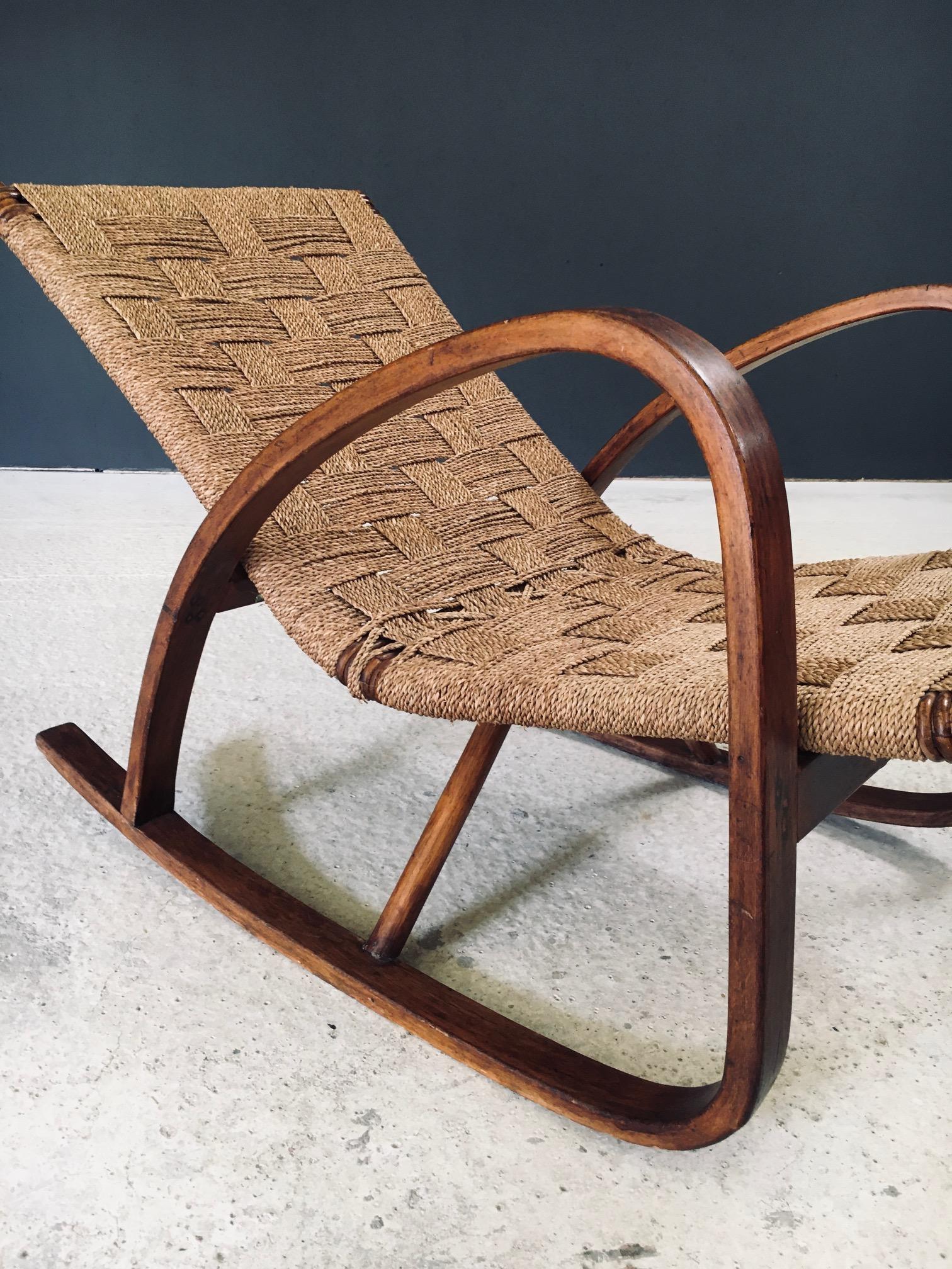 Midcentury Design Rope Rocking Chair, Italien 1950er Jahre im Angebot 3