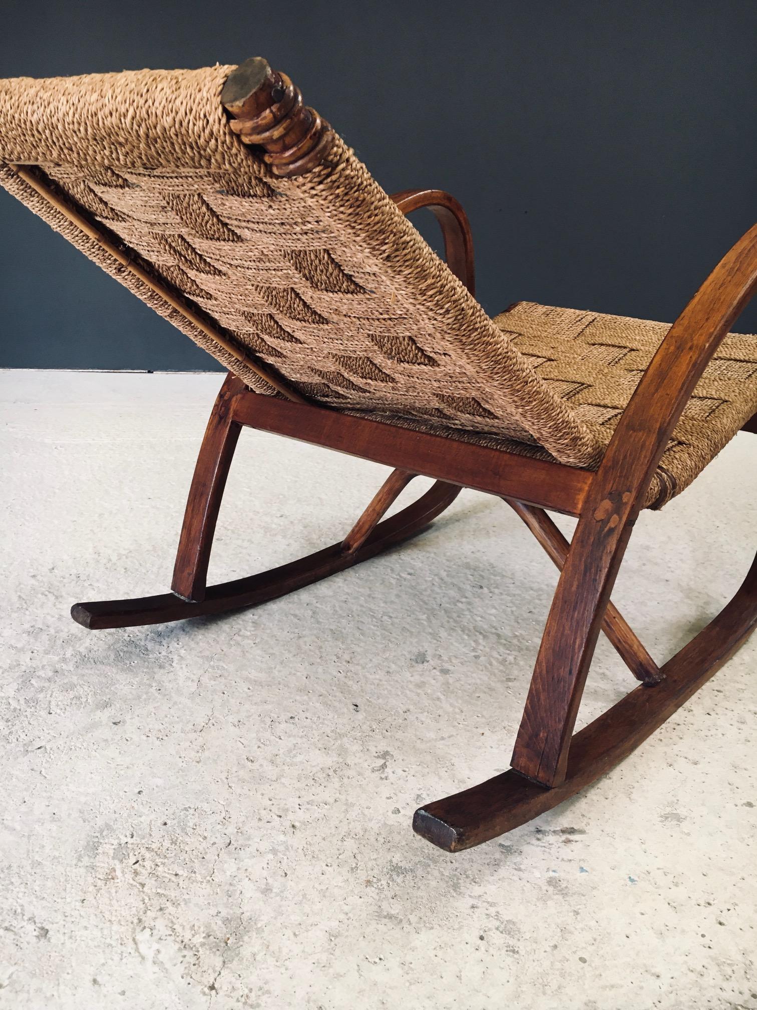 Midcentury Design Rope Rocking Chair, Italien 1950er Jahre im Angebot 6