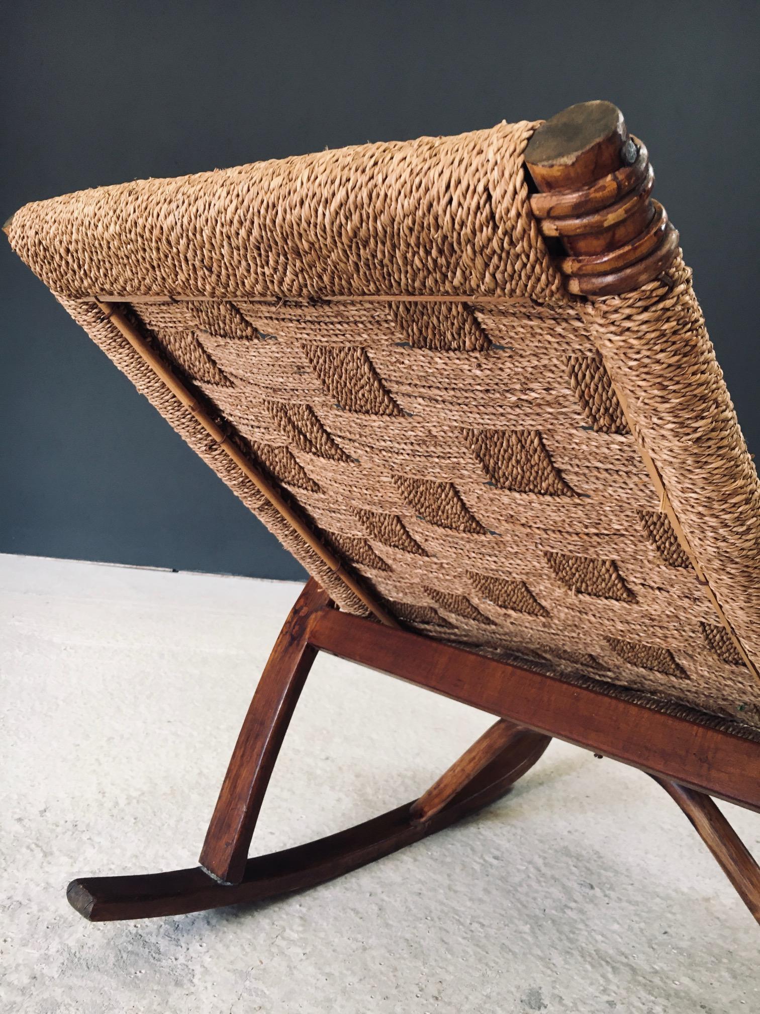 Midcentury Design Rope Rocking Chair, Italien 1950er Jahre im Angebot 7