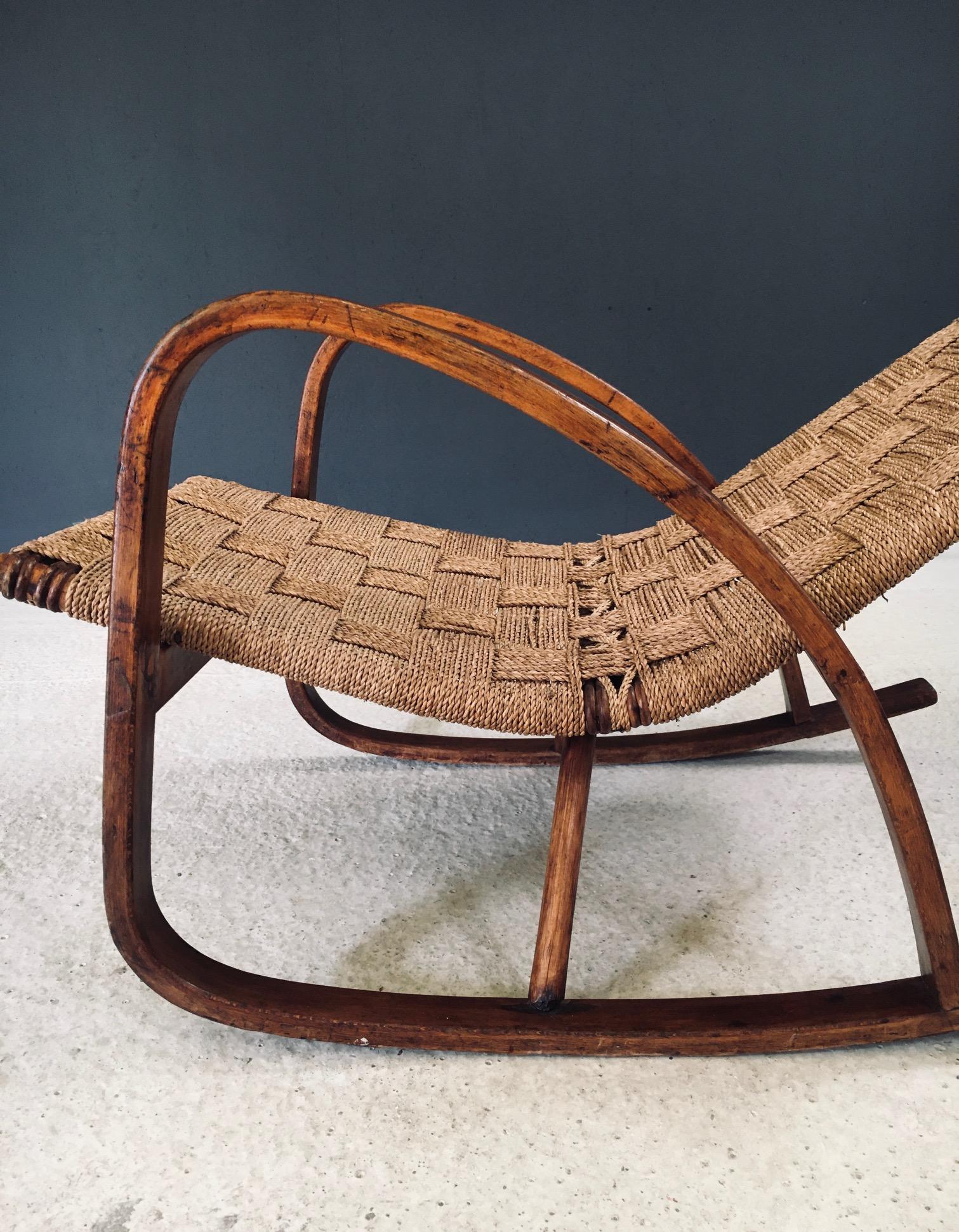 Midcentury Design Rope Rocking Chair, Italien 1950er Jahre im Angebot 12