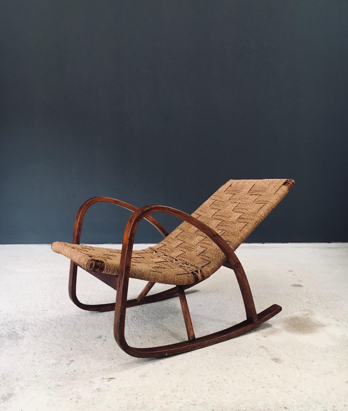 Midcentury Design Rope Rocking Chair, Italien 1950er Jahre (Moderne der Mitte des Jahrhunderts) im Angebot