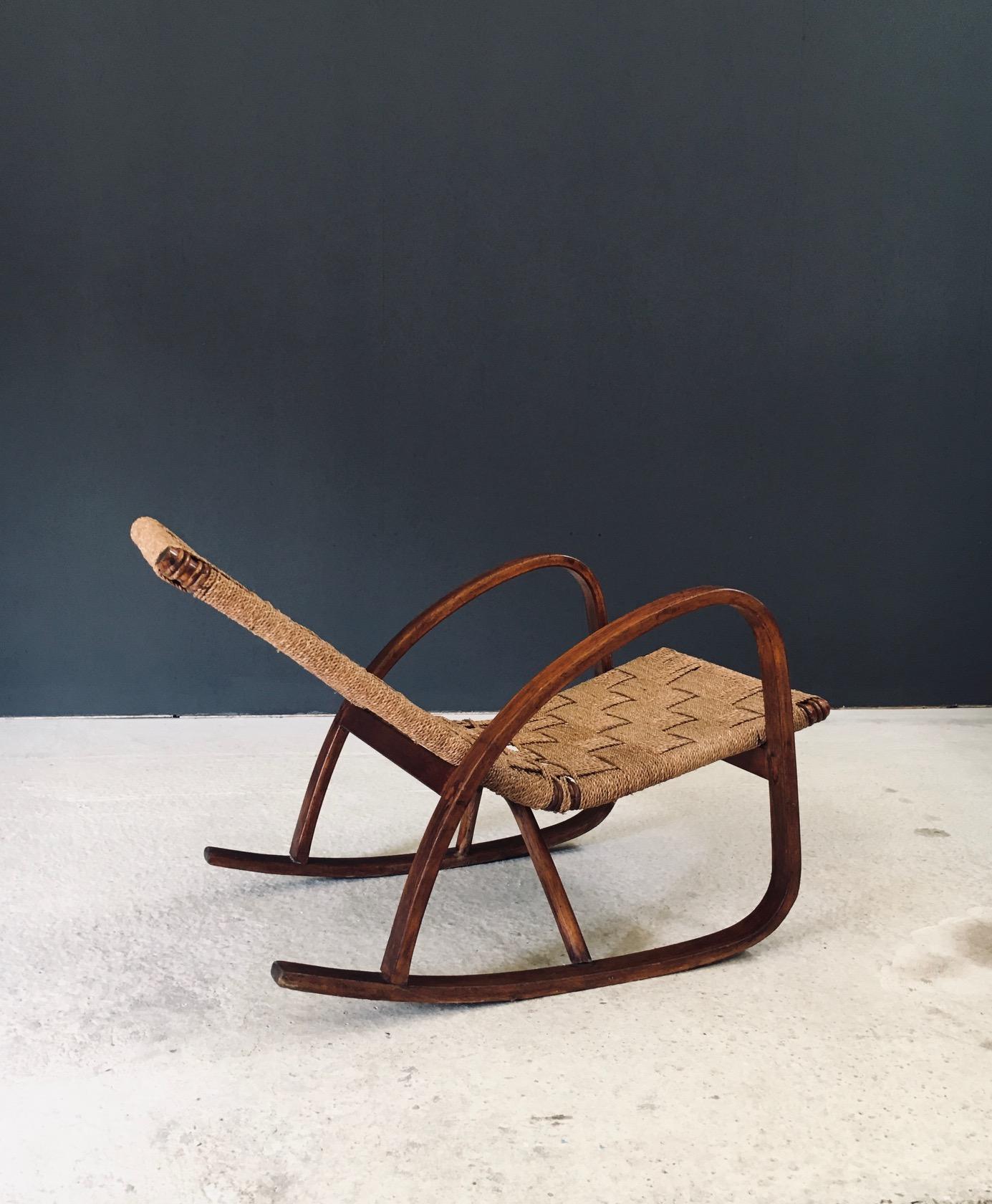 Midcentury Design Rope Rocking Chair, Italien 1950er Jahre (Mitte des 20. Jahrhunderts) im Angebot