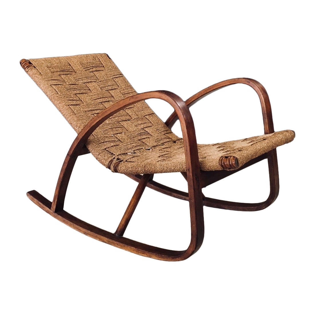 Midcentury Design Rope Rocking Chair, Italien 1950er Jahre im Angebot